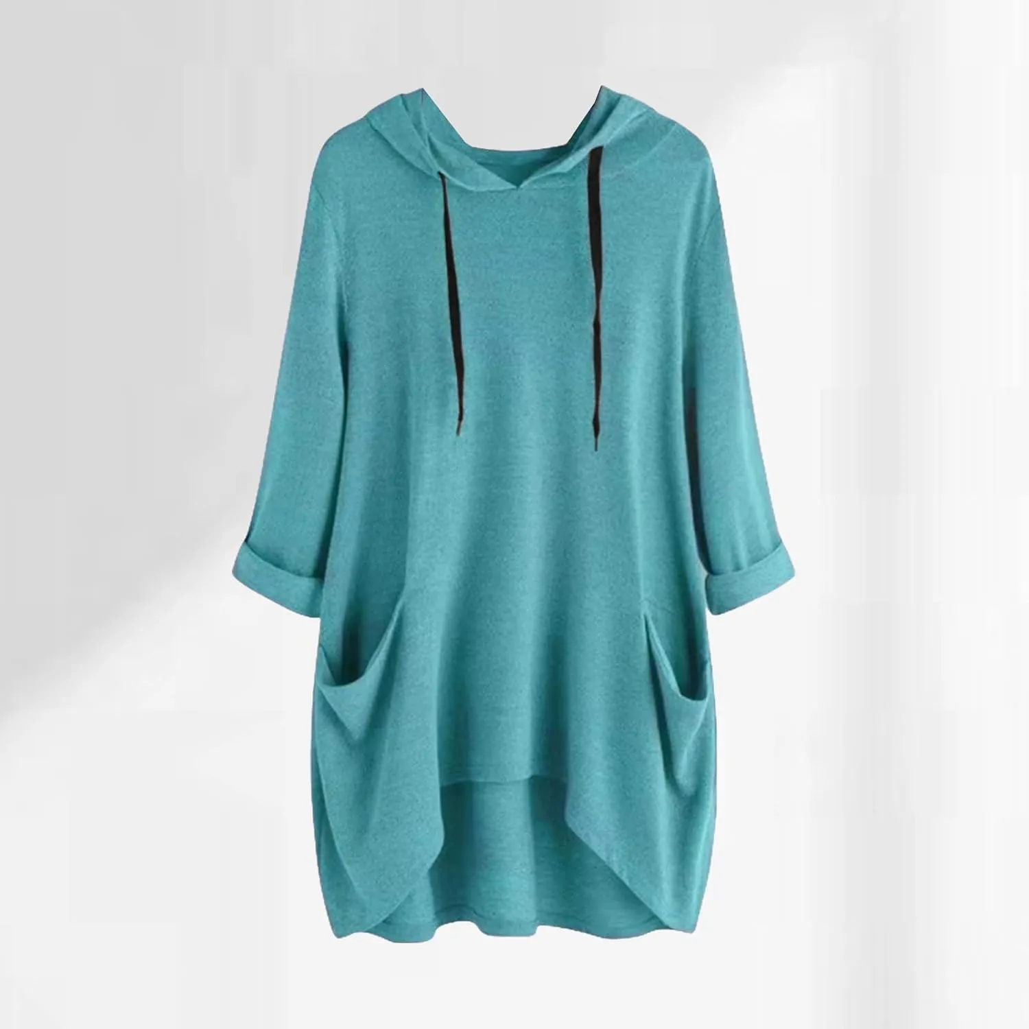 3/4 Sleeve Hoodies for Women 2024 Fall Oversized Tshirt Dress Lightweight Hooded Pullover Tops with Pockets