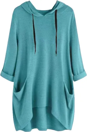 3/4 Sleeve Hoodies for Women 2024 Fall Oversized Tshirt Dress Lightweight Hooded Pullover Tops with Pockets