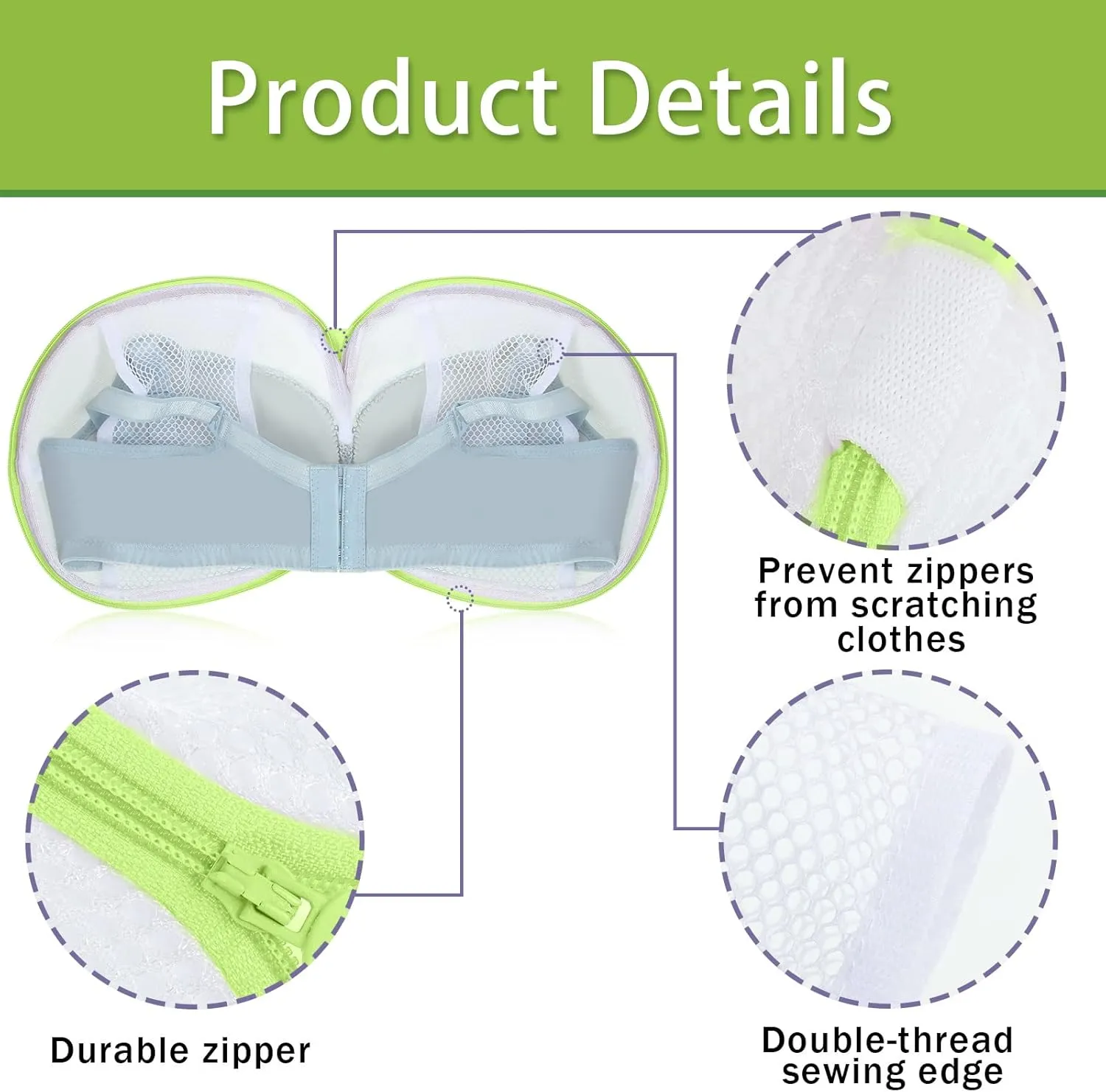 6 Pieces Bra Washing Bag for Laundry Mesh Wash Lingerie Underwear Brassiere Washing Bags with Zipper for Women Laundry Storage(Green)