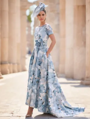 A-Line Mother of the Bride Dress Kentucky Elegant Dresses Formal Wedding Guest Elegant Elegant Dress Bateau Neck Asymmetrical Ankle Length Chiffon Short Sleeve with Pleats Flower free custom size