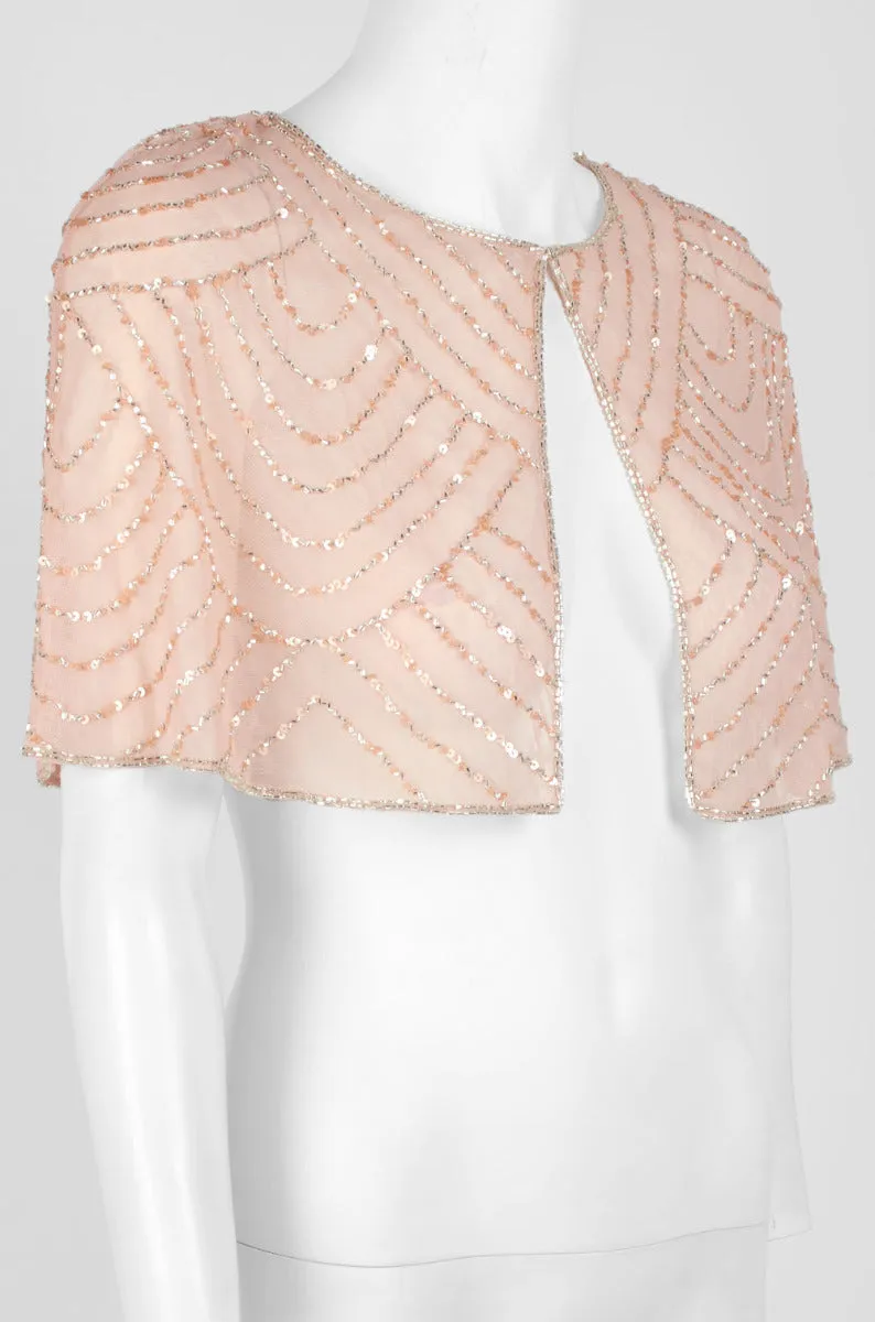 Adrianna Papell Crew Neck Embellished Illusion Mesh Bolero