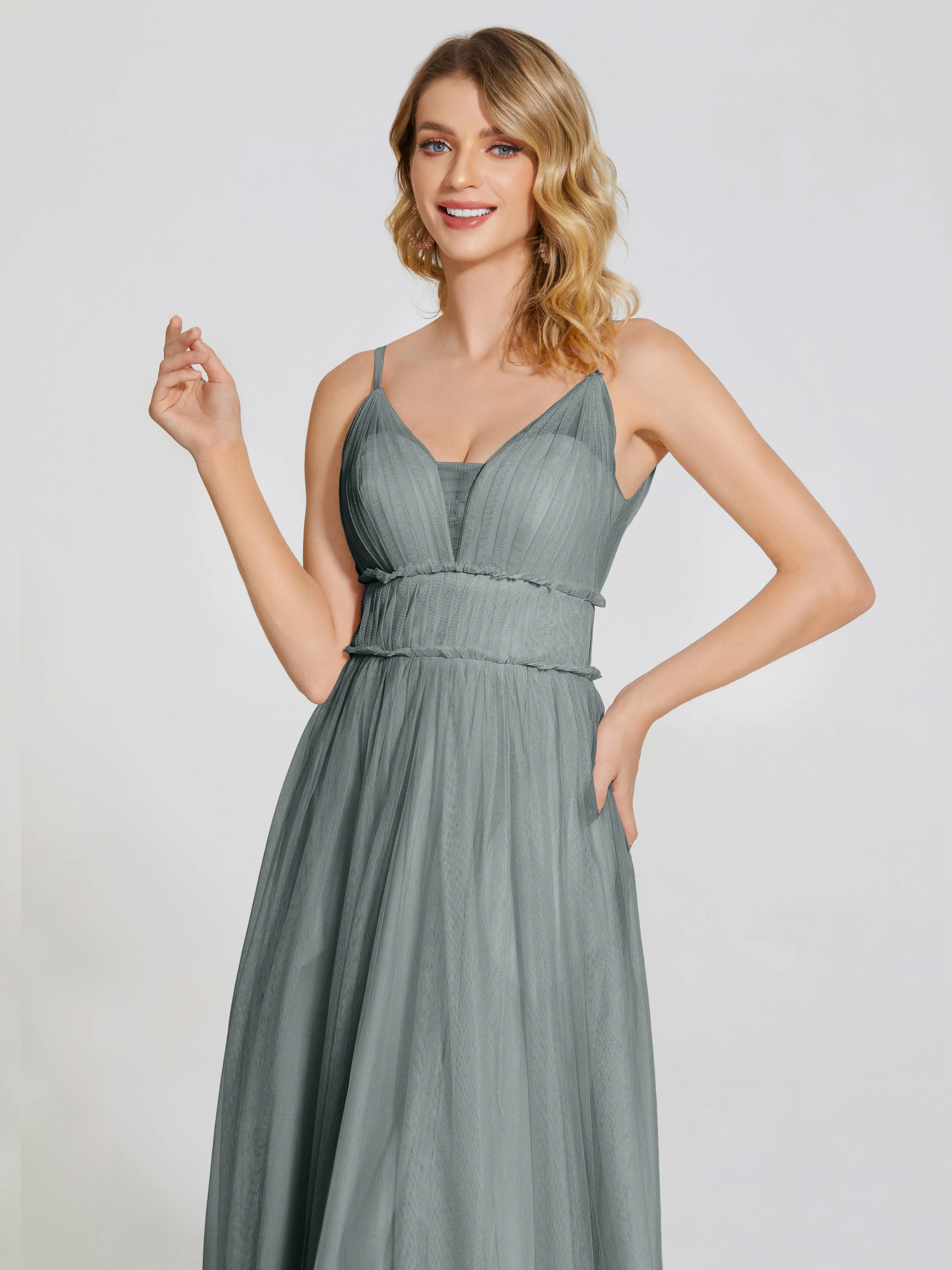 Alayna Elegant Spaghetti Straps Tulle Bridesmaid Dresses