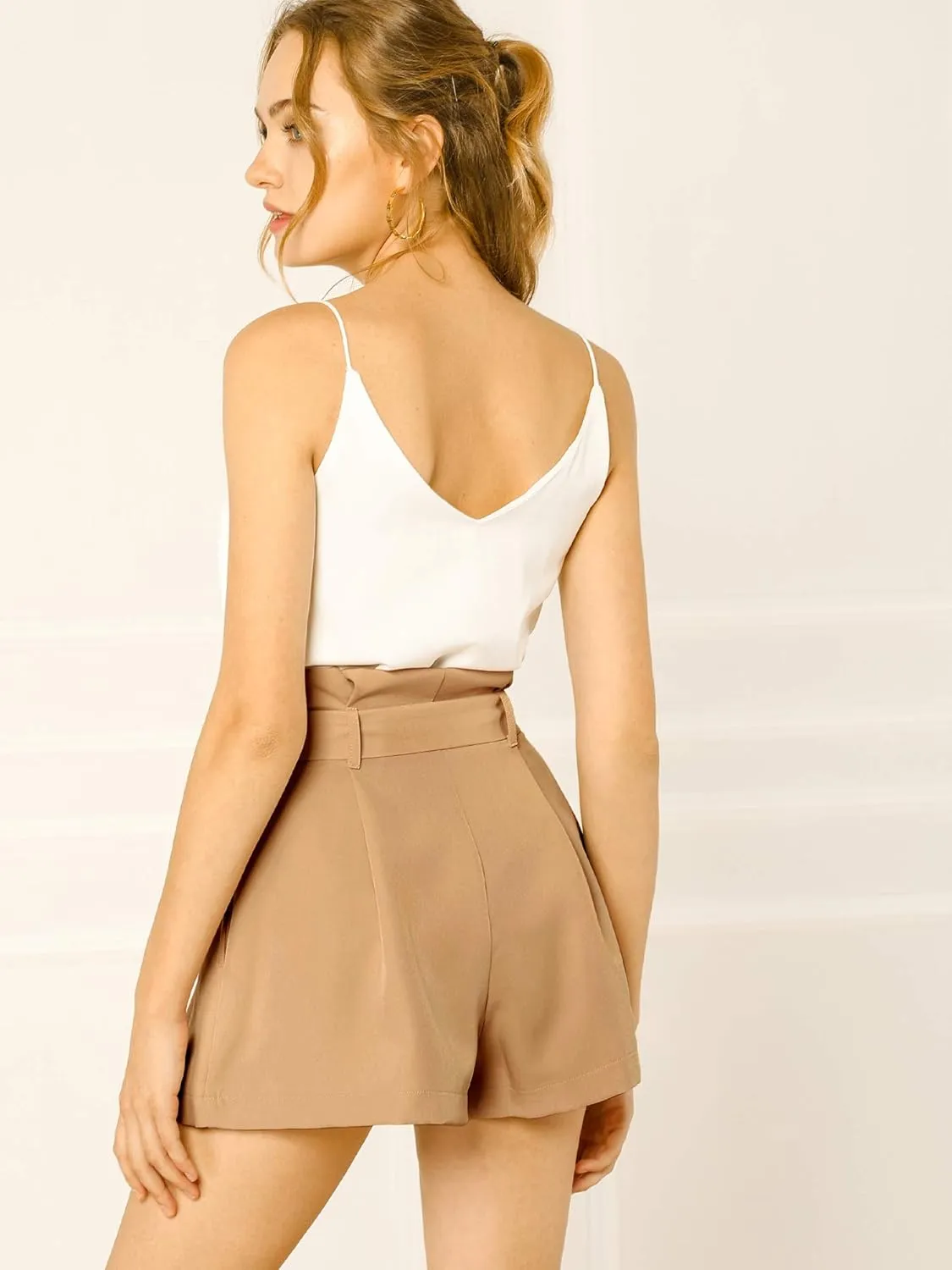 Allegra K Women's Summer Shorts with Pockets Casual 2025 Trendy Bowknot Tie High Waist Paperbag Shorts