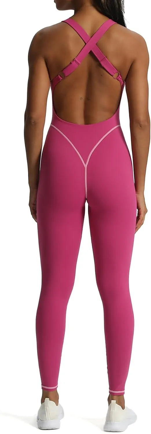 Aoxjox Workout Jumpsuit for Women Brooke Cross Back One Piece Scrunch Gym Yoga Sports Bras Jumpsuits