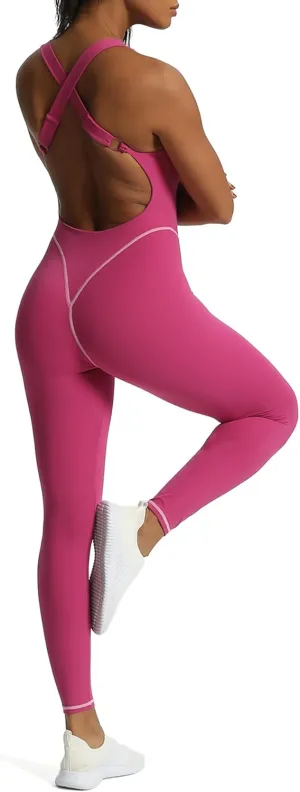 Aoxjox Workout Jumpsuit for Women Brooke Cross Back One Piece Scrunch Gym Yoga Sports Bras Jumpsuits