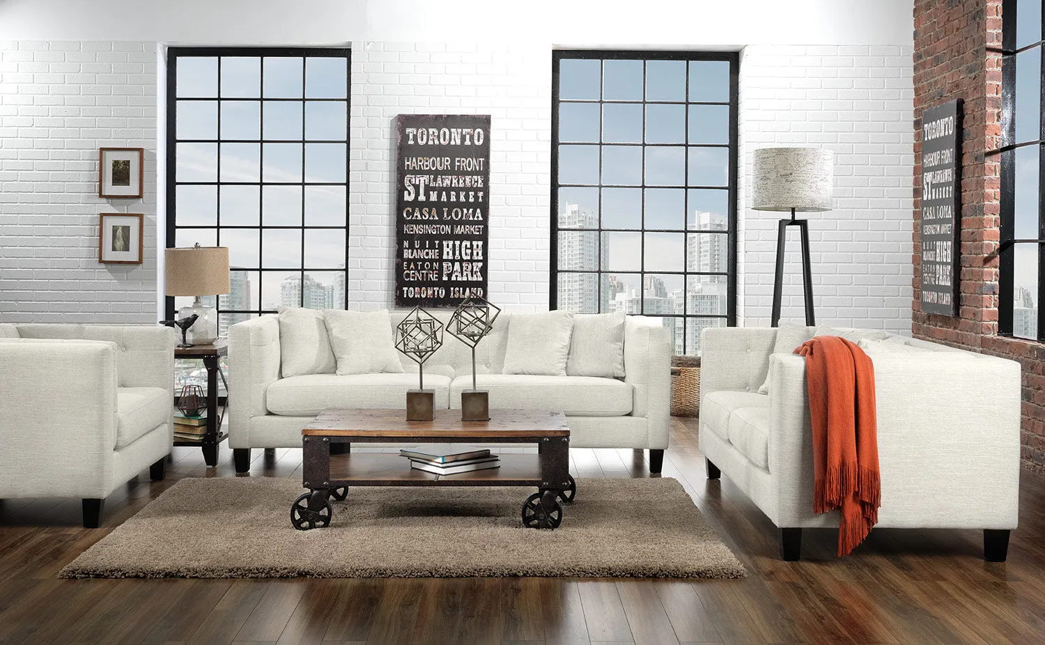 Astin Sofa, Loveseat and Chair and a Half Set - Wheat