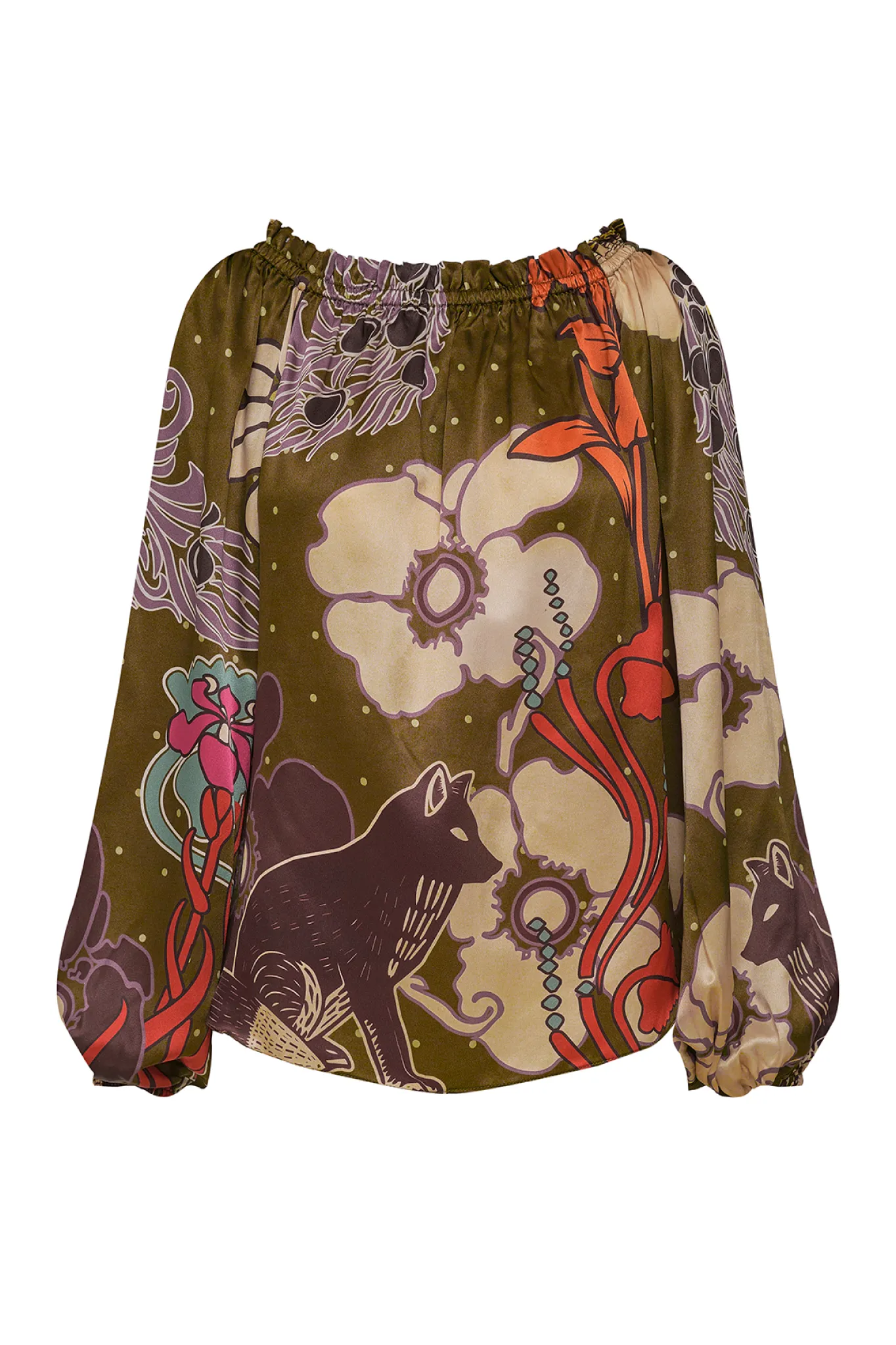 Astrid Silk Blouse  / Olive Moonlight Garden