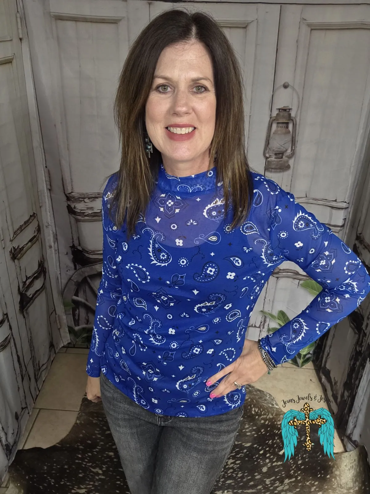 Bandana Babe Mesh Top-Blue
