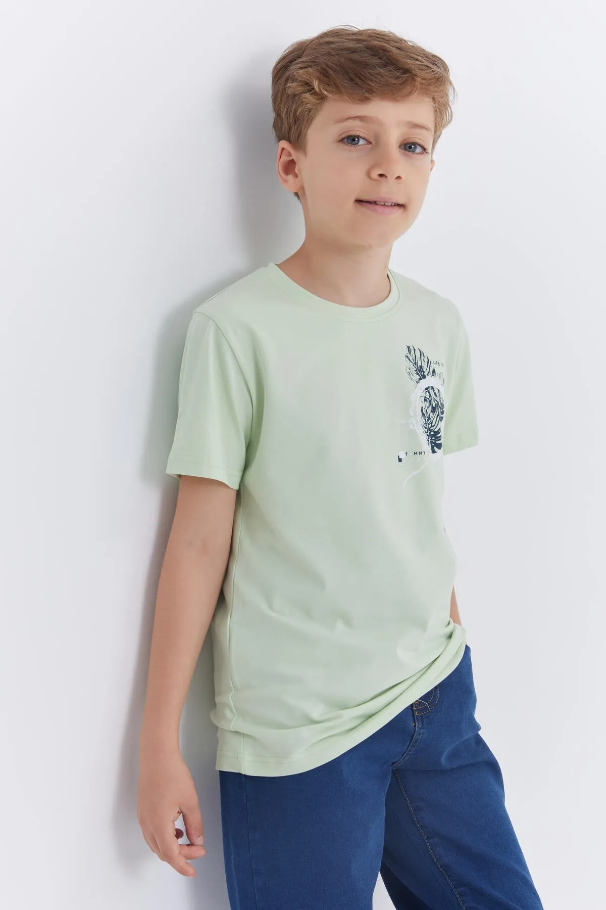 baskili o yaka kisa kollu standart kalip erkek çocuk t-shirt - 10867