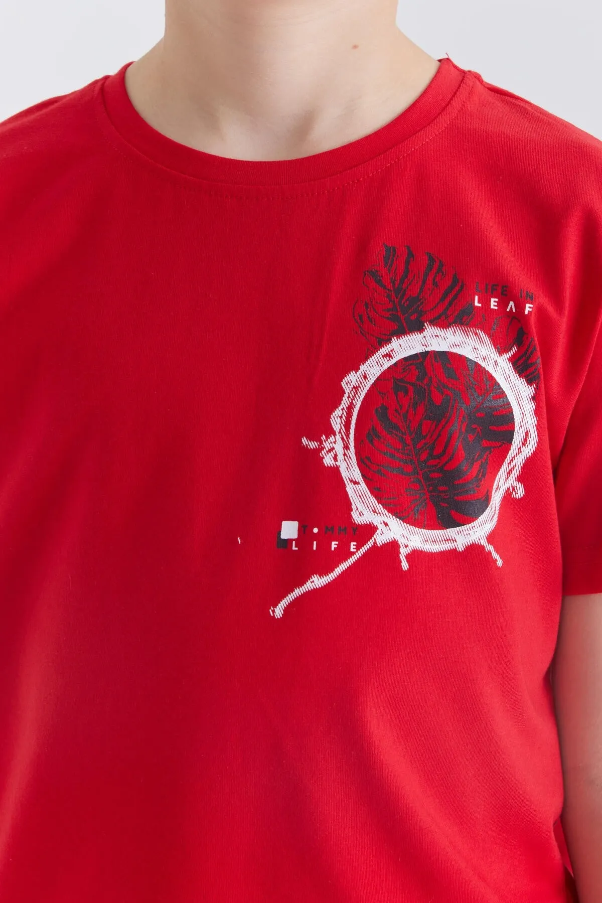 baskili o yaka kisa kollu standart kalip erkek çocuk t-shirt - 10867