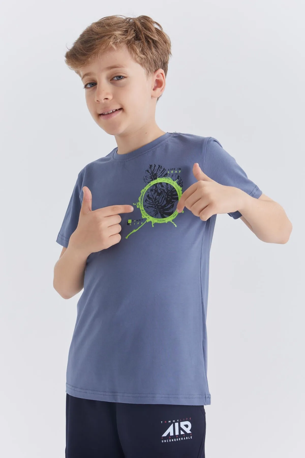 baskili o yaka kisa kollu standart kalip erkek çocuk t-shirt - 10867