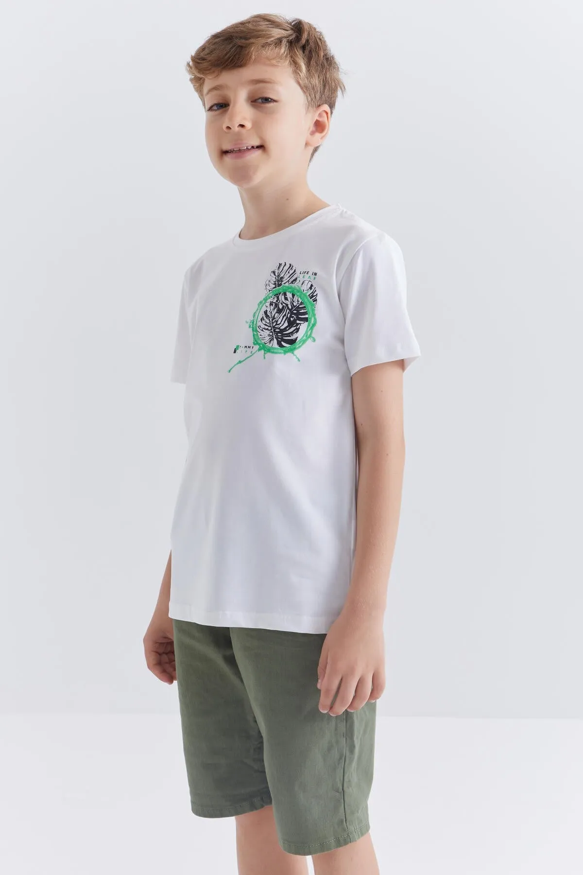 baskili o yaka kisa kollu standart kalip erkek çocuk t-shirt - 10867