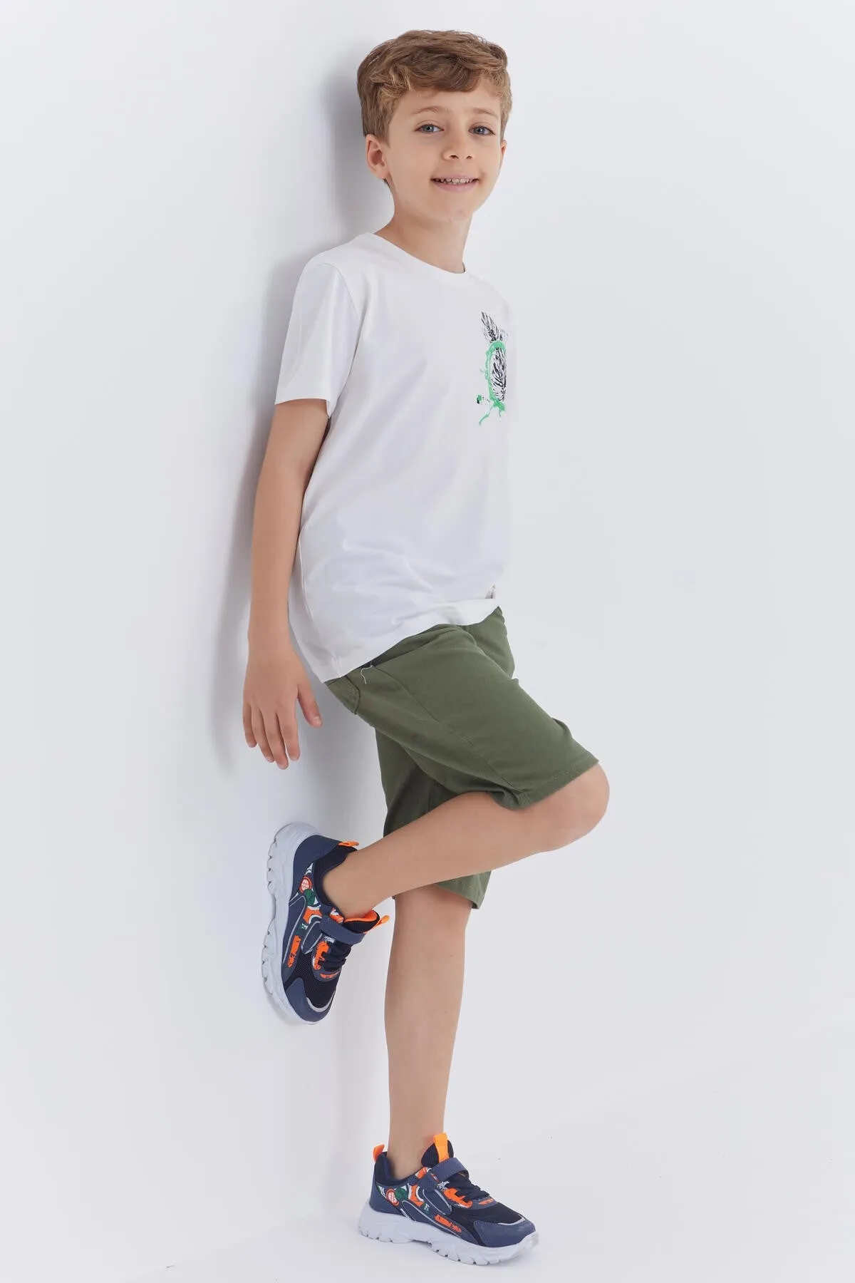 baskili o yaka kisa kollu standart kalip erkek çocuk t-shirt - 10867