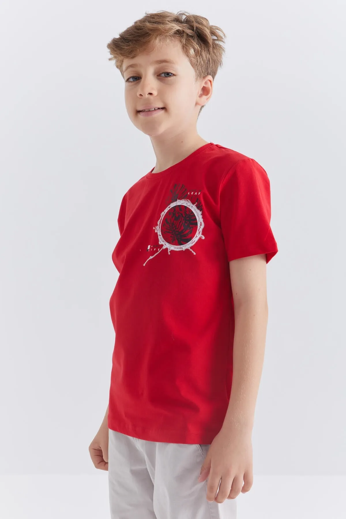 baskili o yaka kisa kollu standart kalip erkek çocuk t-shirt - 10867