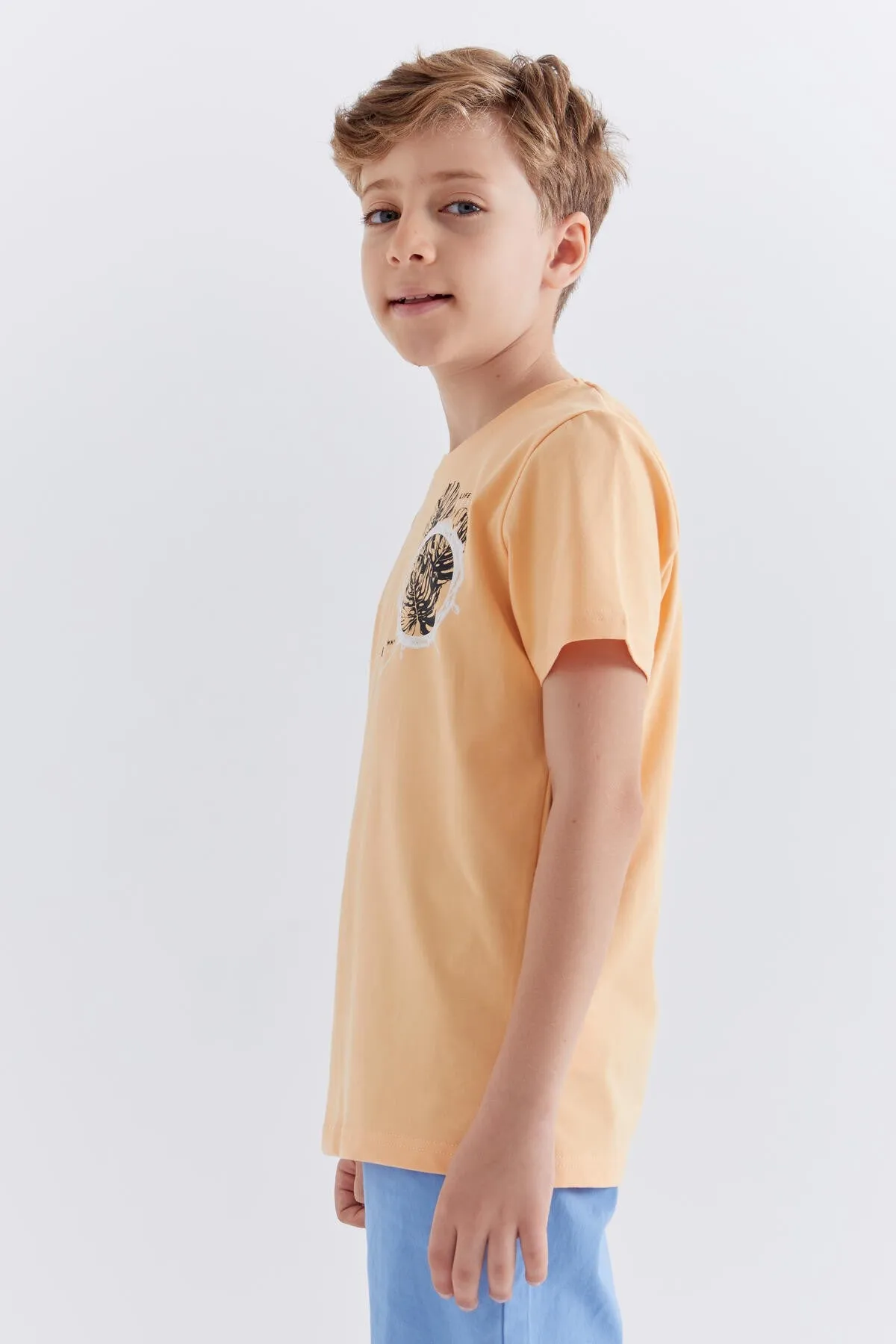 baskili o yaka kisa kollu standart kalip erkek çocuk t-shirt - 10867