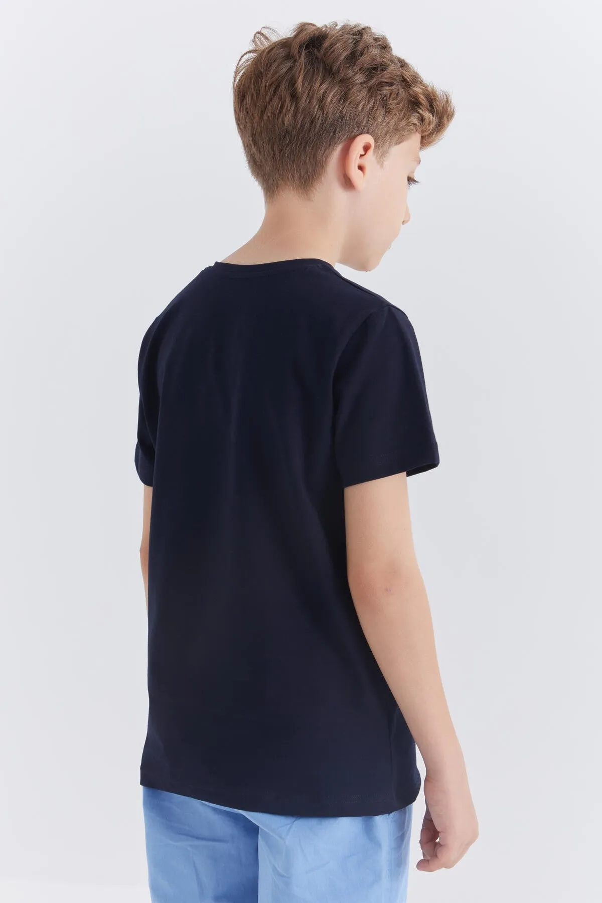 baskili o yaka kisa kollu standart kalip erkek çocuk t-shirt - 10867