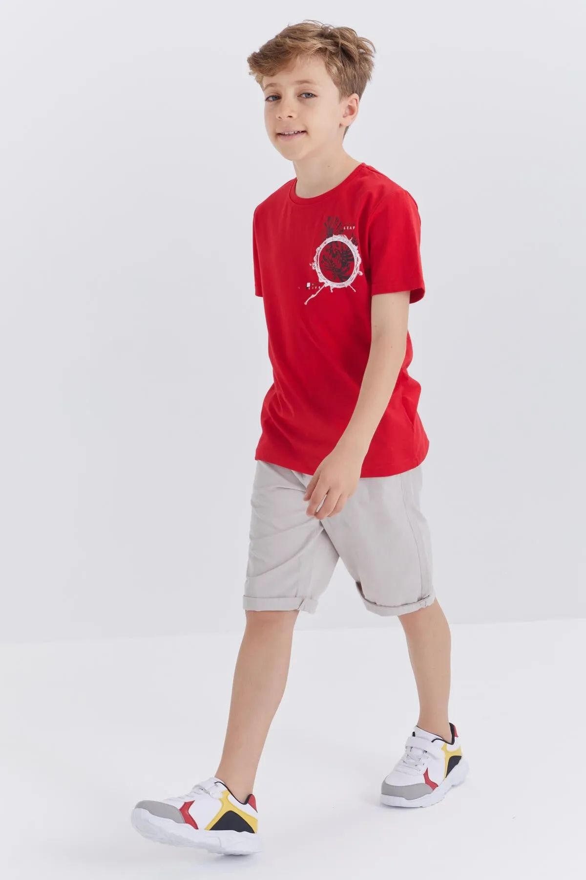 baskili o yaka kisa kollu standart kalip erkek çocuk t-shirt - 10867