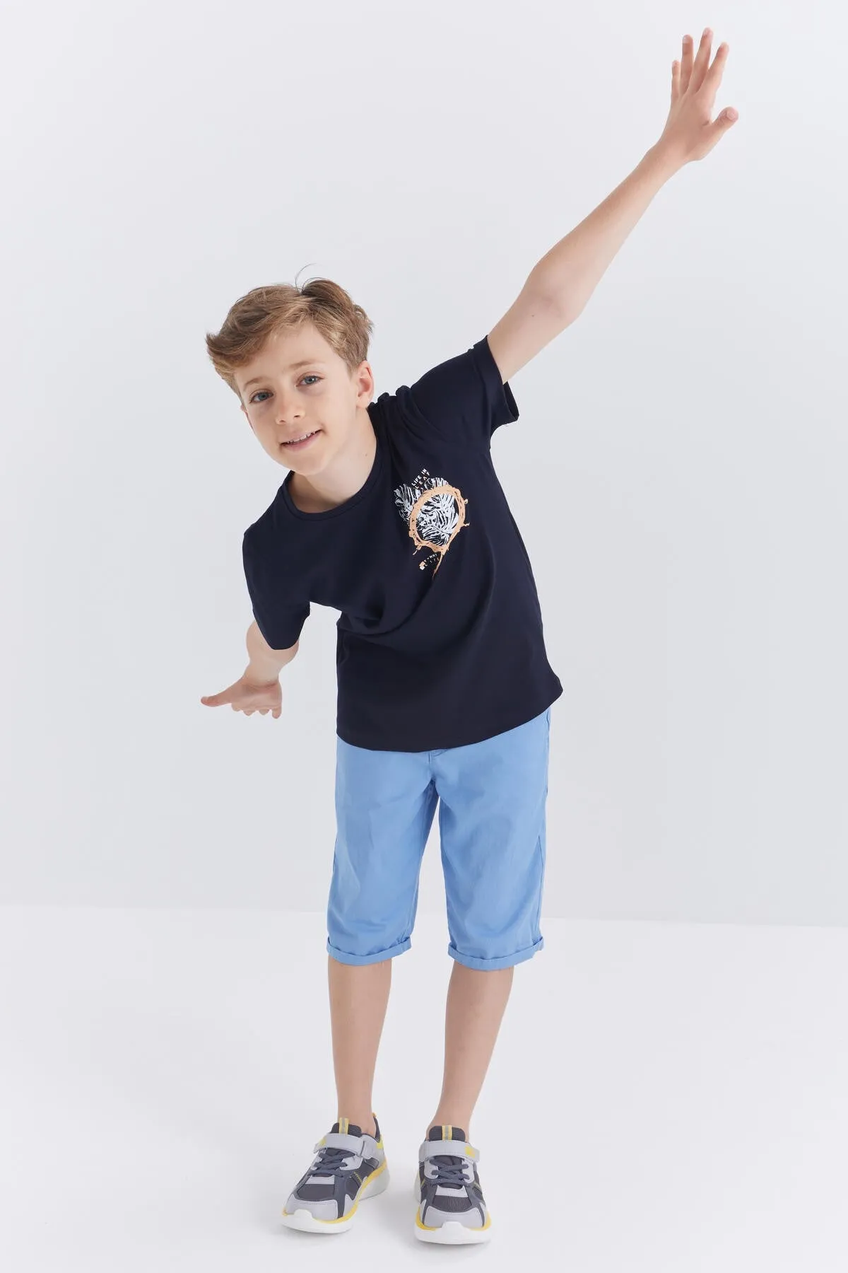 baskili o yaka kisa kollu standart kalip erkek çocuk t-shirt - 10867