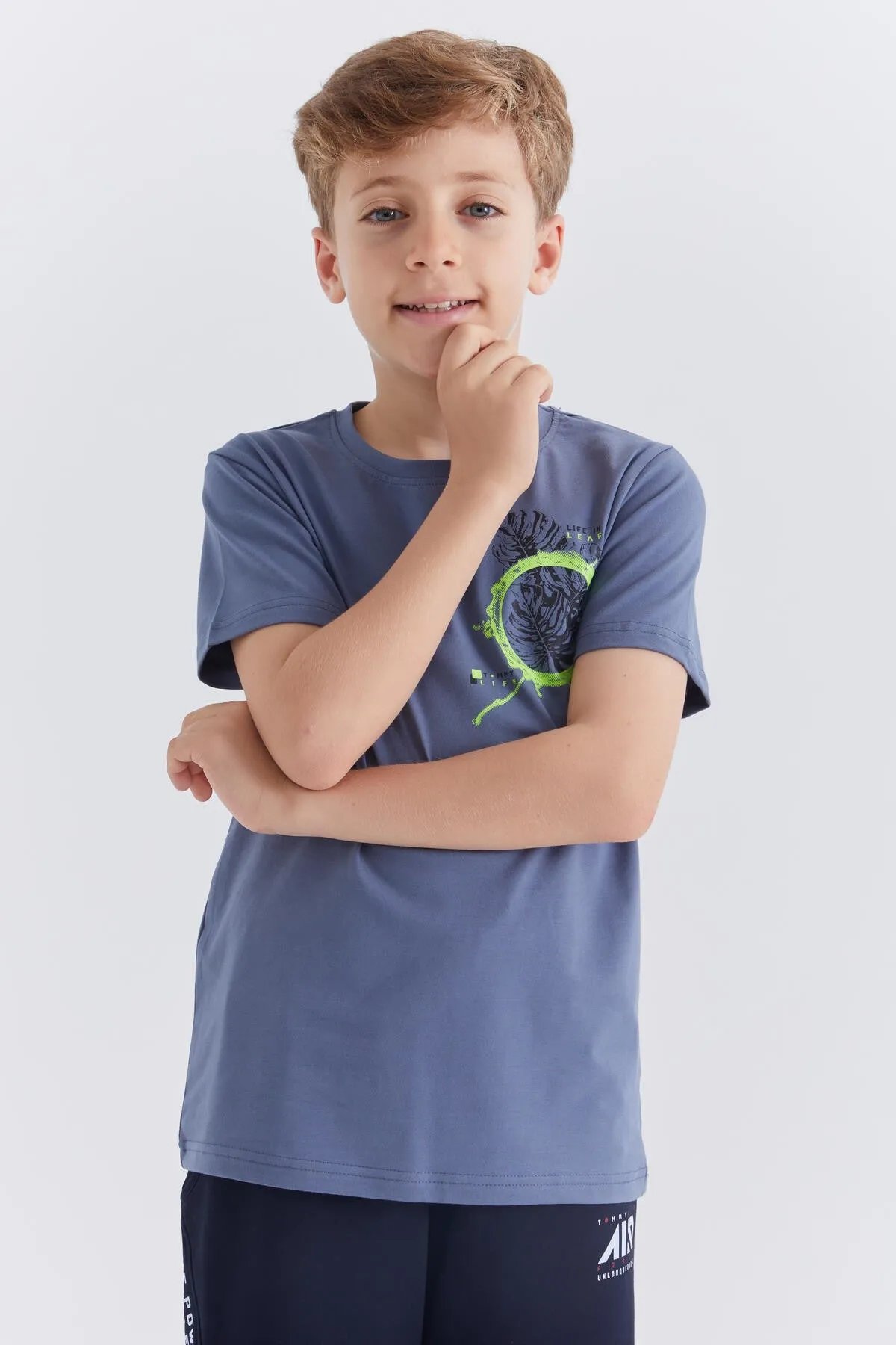 baskili o yaka kisa kollu standart kalip erkek çocuk t-shirt - 10867