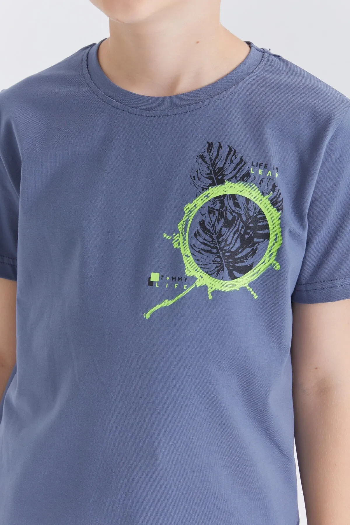 baskili o yaka kisa kollu standart kalip erkek çocuk t-shirt - 10867