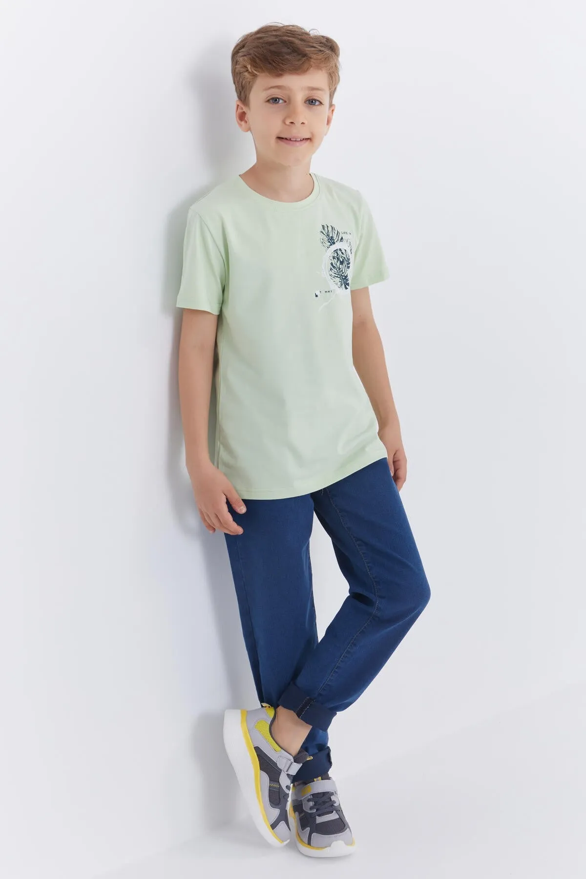 baskili o yaka kisa kollu standart kalip erkek çocuk t-shirt - 10867