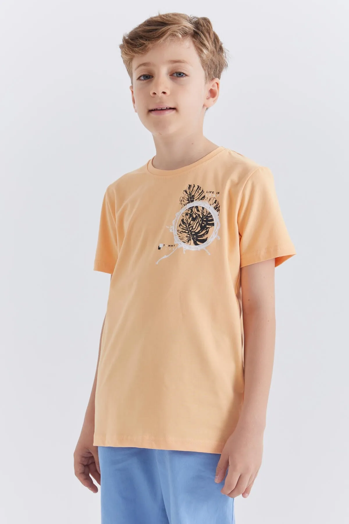 baskili o yaka kisa kollu standart kalip erkek çocuk t-shirt - 10867
