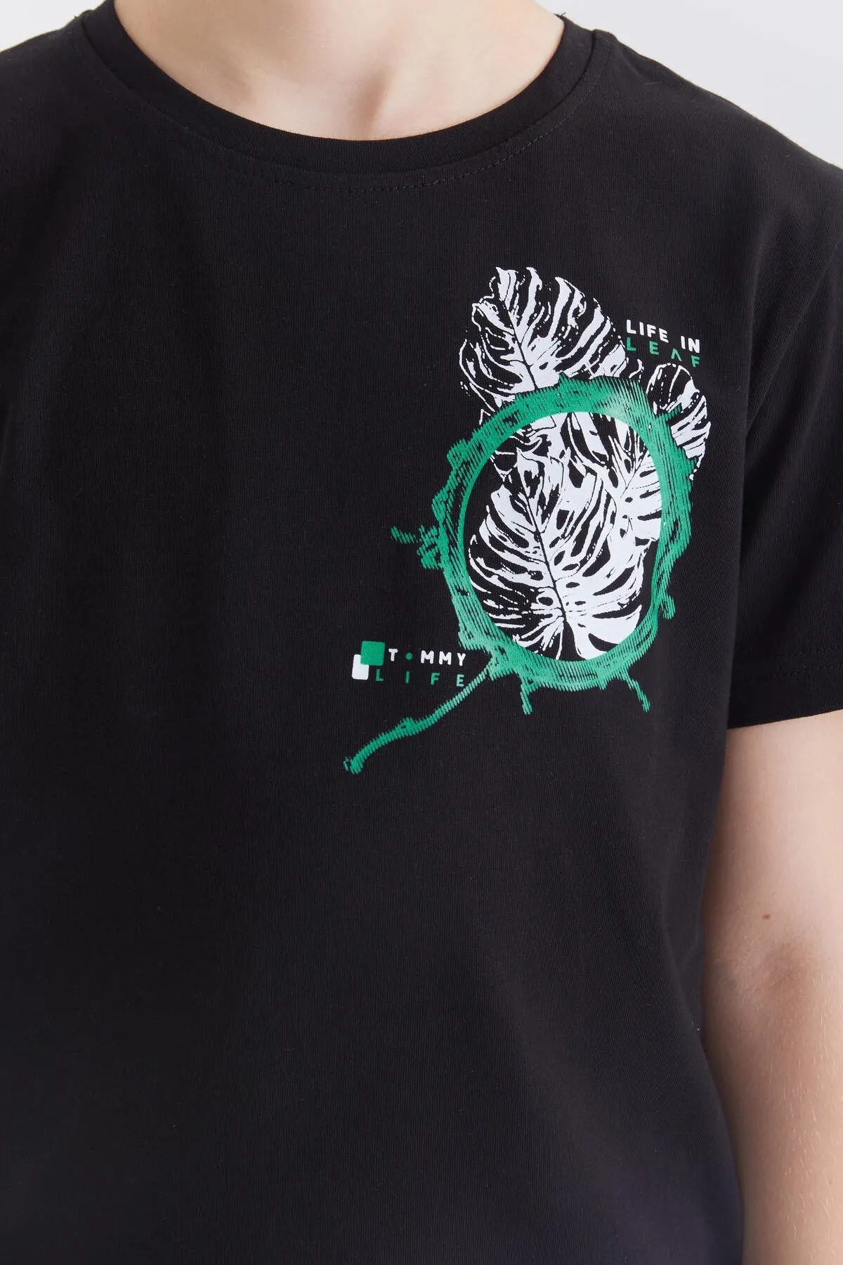 baskili o yaka kisa kollu standart kalip erkek çocuk t-shirt - 10867