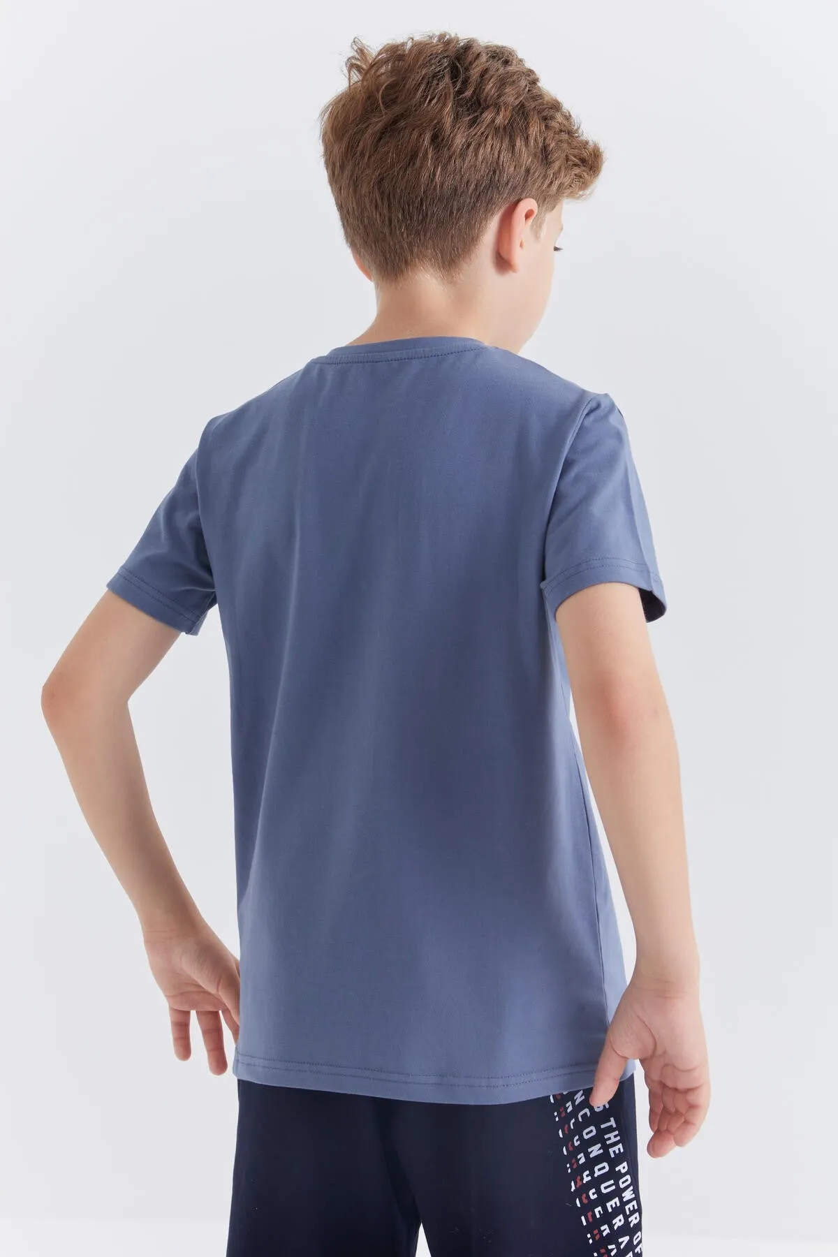 baskili o yaka kisa kollu standart kalip erkek çocuk t-shirt - 10867