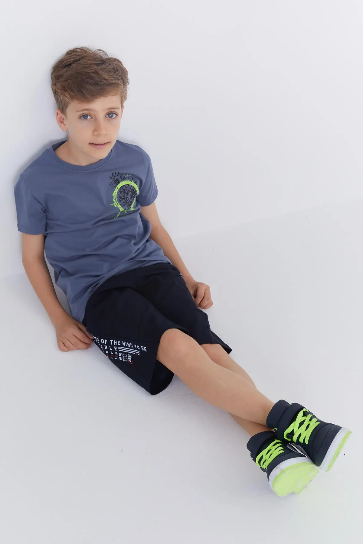 baskili o yaka kisa kollu standart kalip erkek çocuk t-shirt - 10867