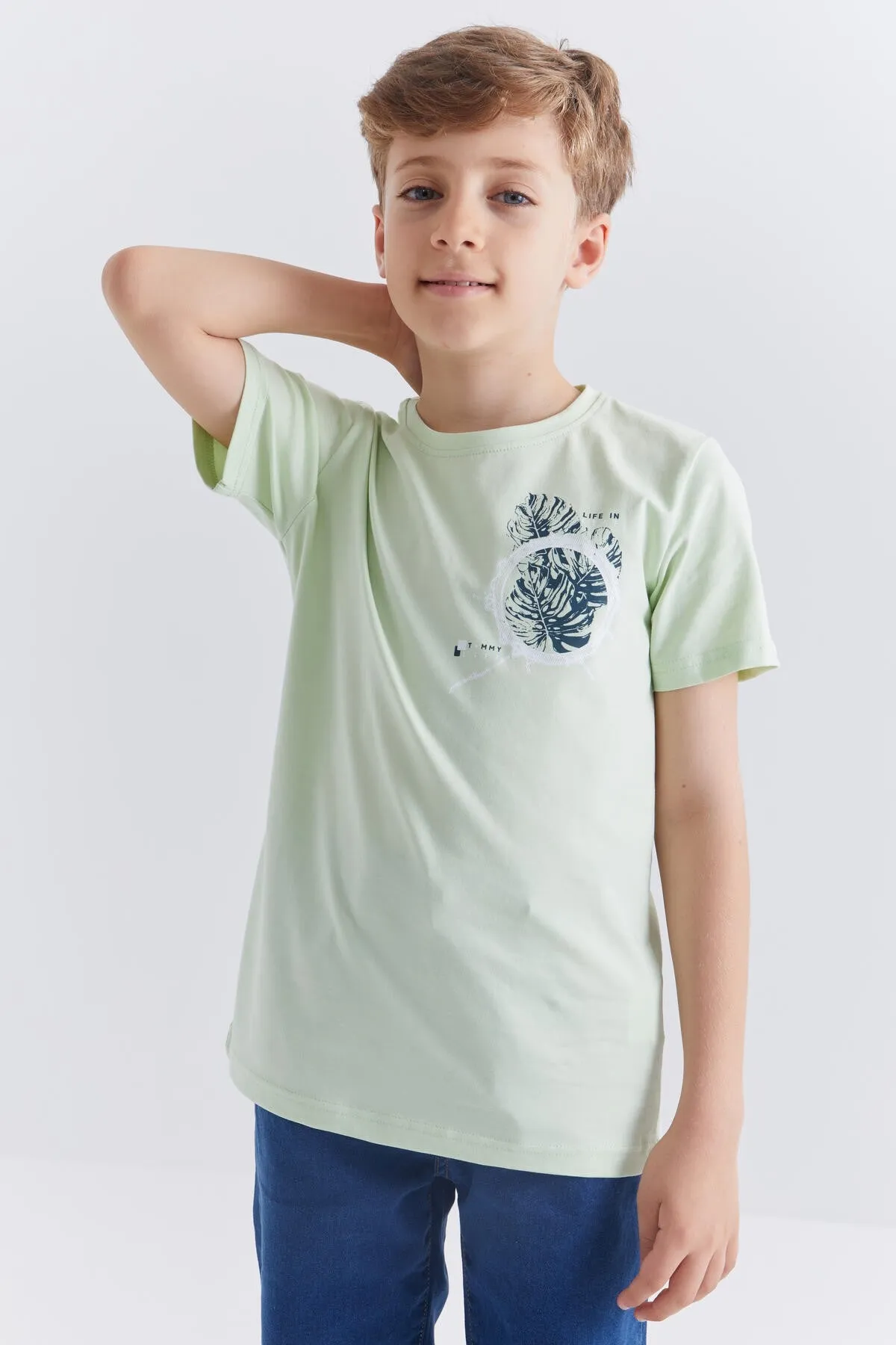 baskili o yaka kisa kollu standart kalip erkek çocuk t-shirt - 10867