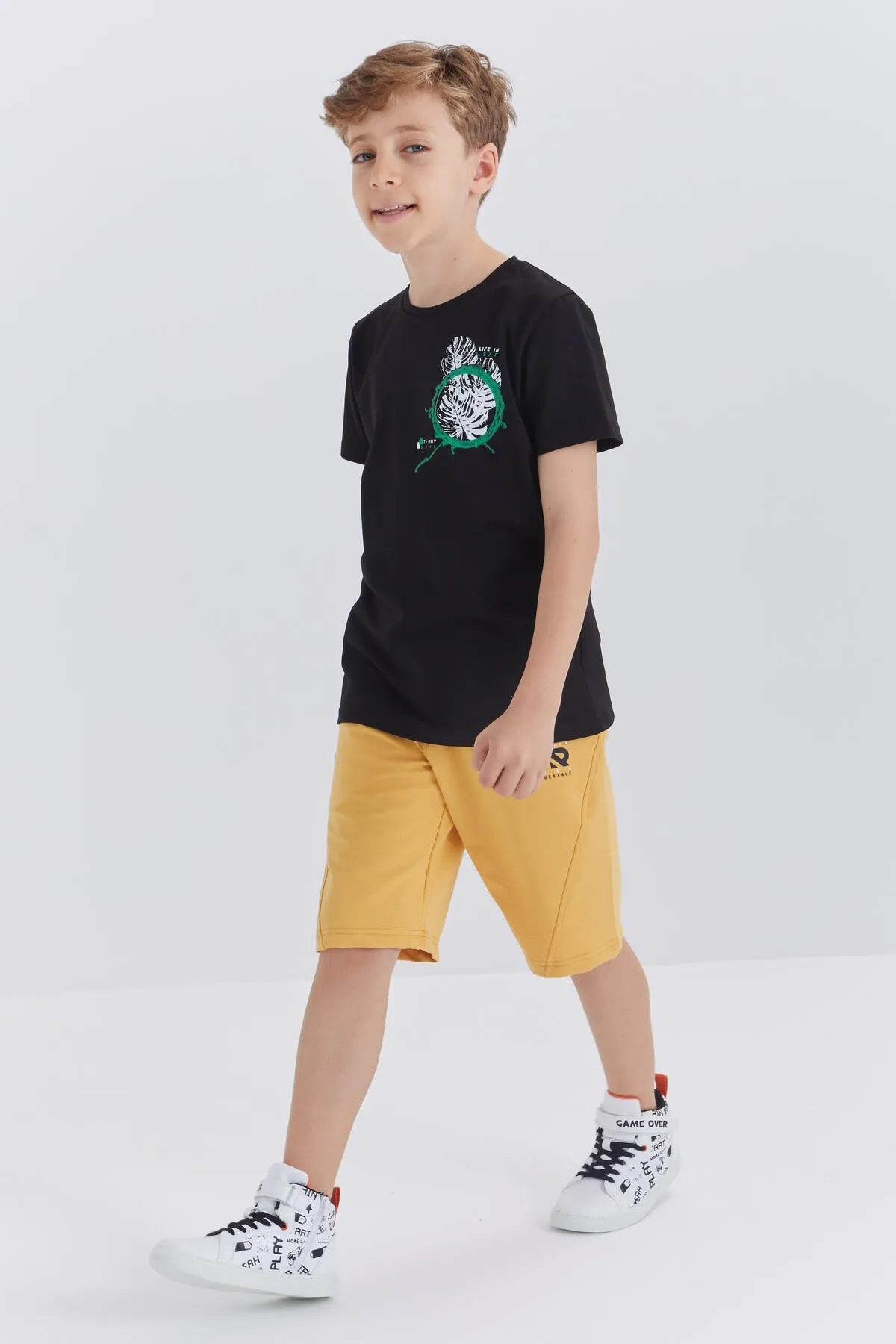 baskili o yaka kisa kollu standart kalip erkek çocuk t-shirt - 10867