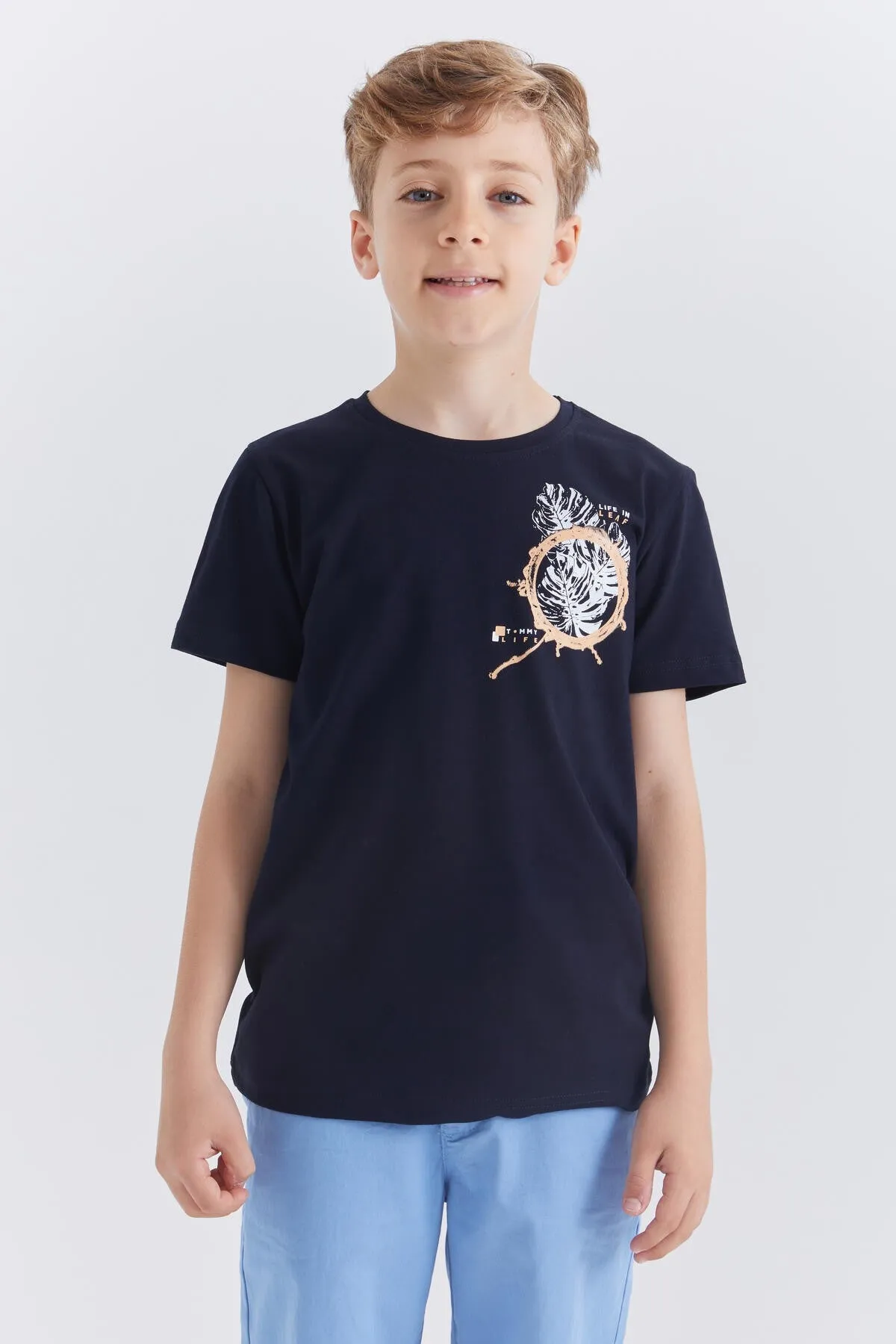 baskili o yaka kisa kollu standart kalip erkek çocuk t-shirt - 10867