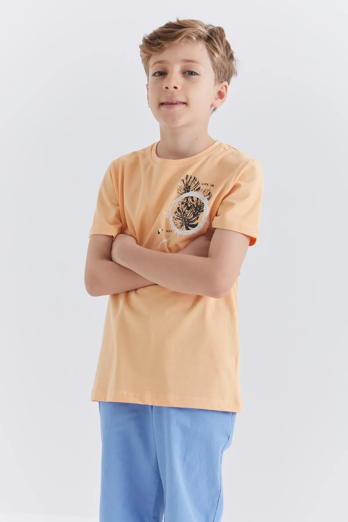 baskili o yaka kisa kollu standart kalip erkek çocuk t-shirt - 10867