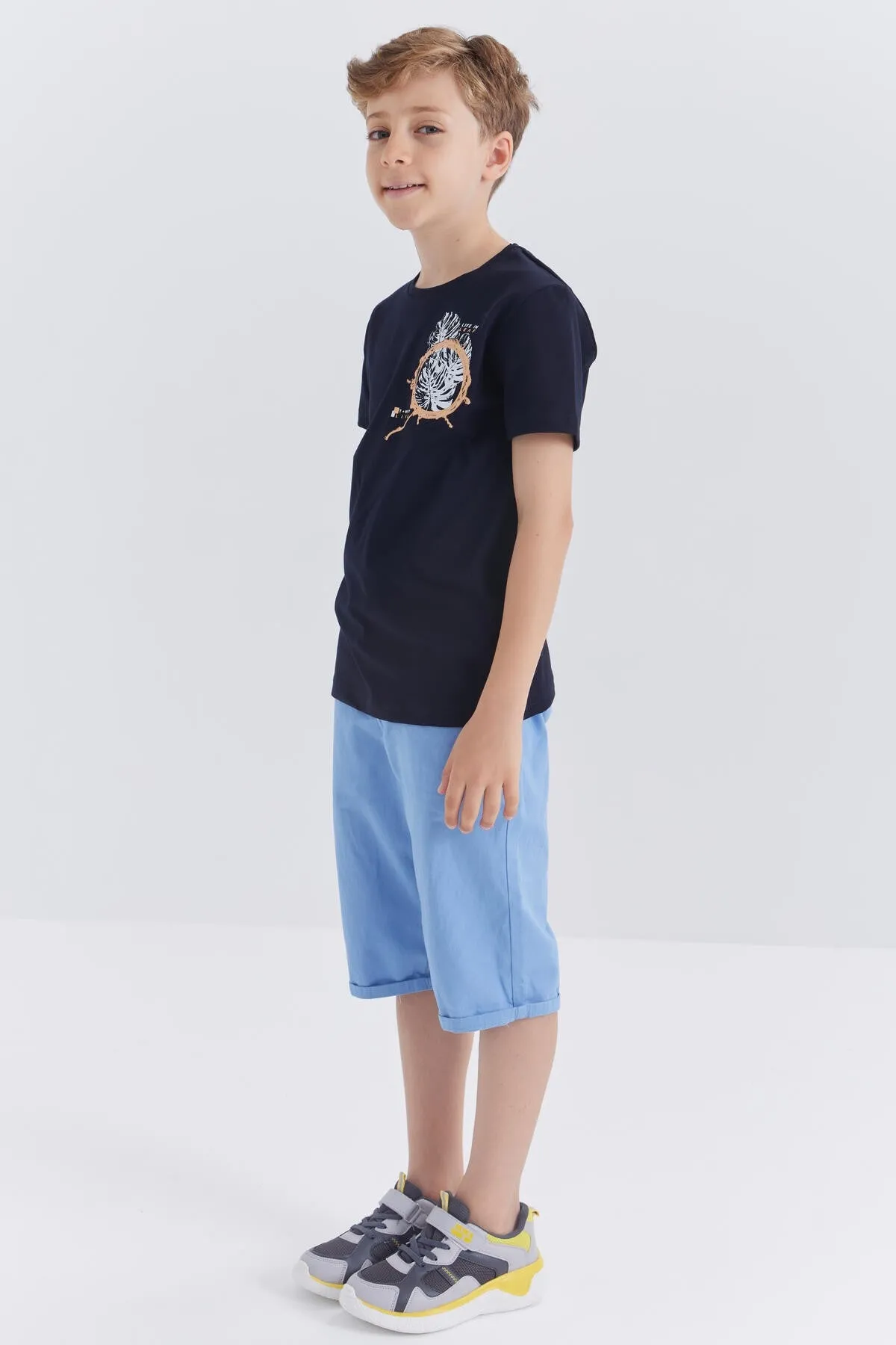 baskili o yaka kisa kollu standart kalip erkek çocuk t-shirt - 10867