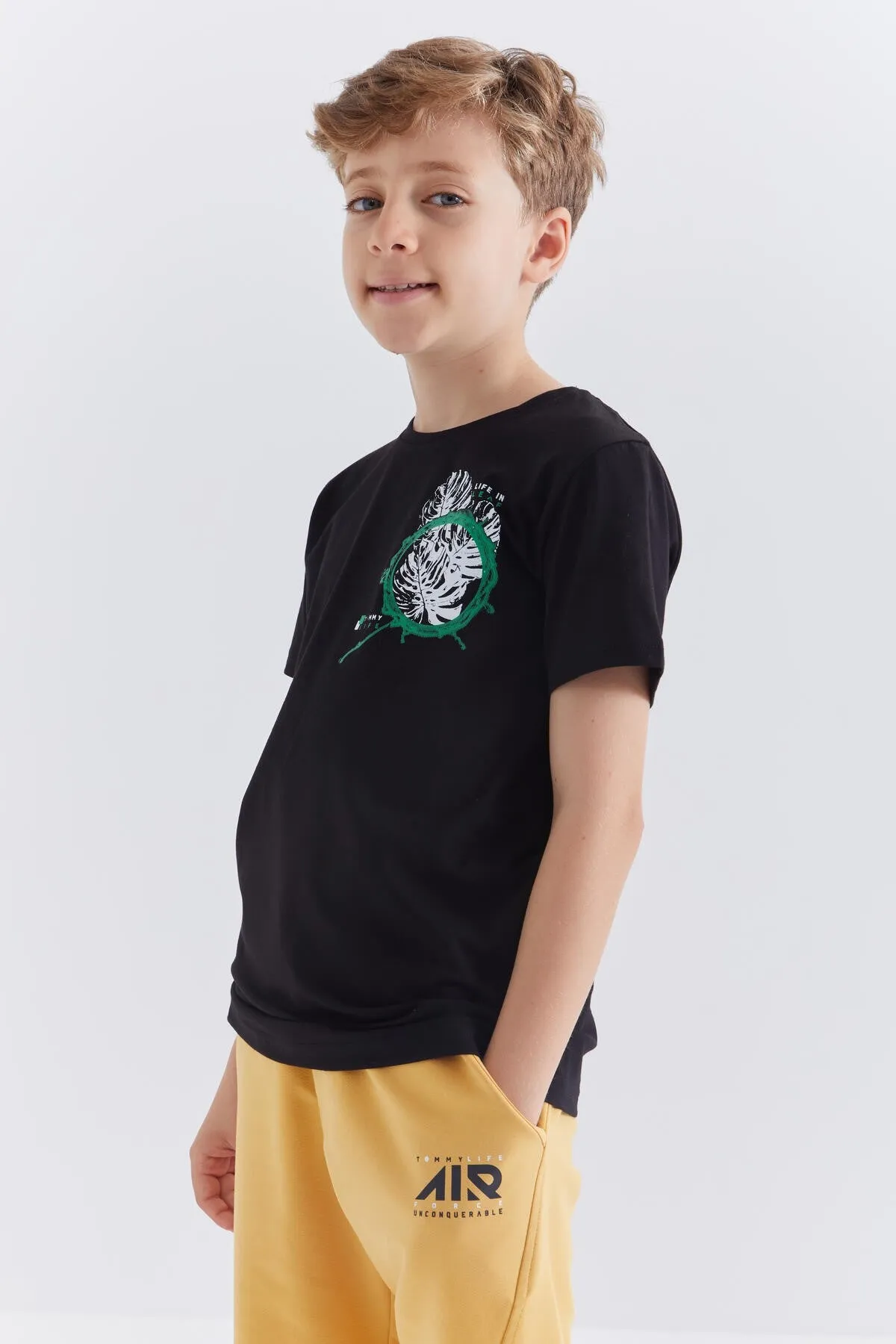 baskili o yaka kisa kollu standart kalip erkek çocuk t-shirt - 10867