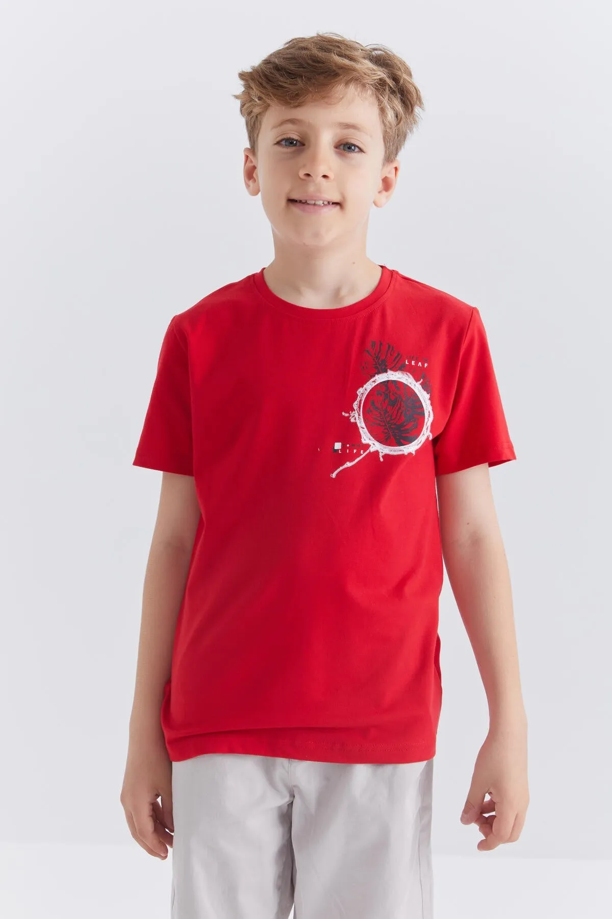 baskili o yaka kisa kollu standart kalip erkek çocuk t-shirt - 10867