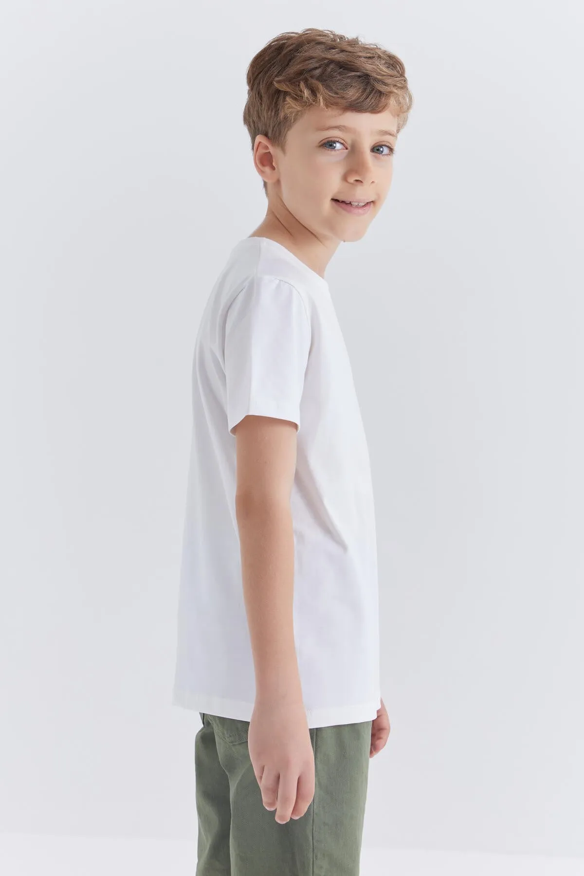baskili o yaka kisa kollu standart kalip erkek çocuk t-shirt - 10867