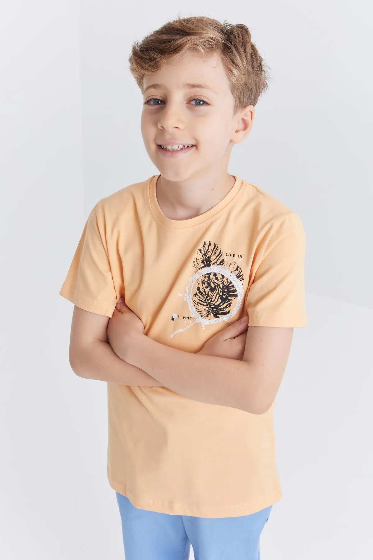baskili o yaka kisa kollu standart kalip erkek çocuk t-shirt - 10867