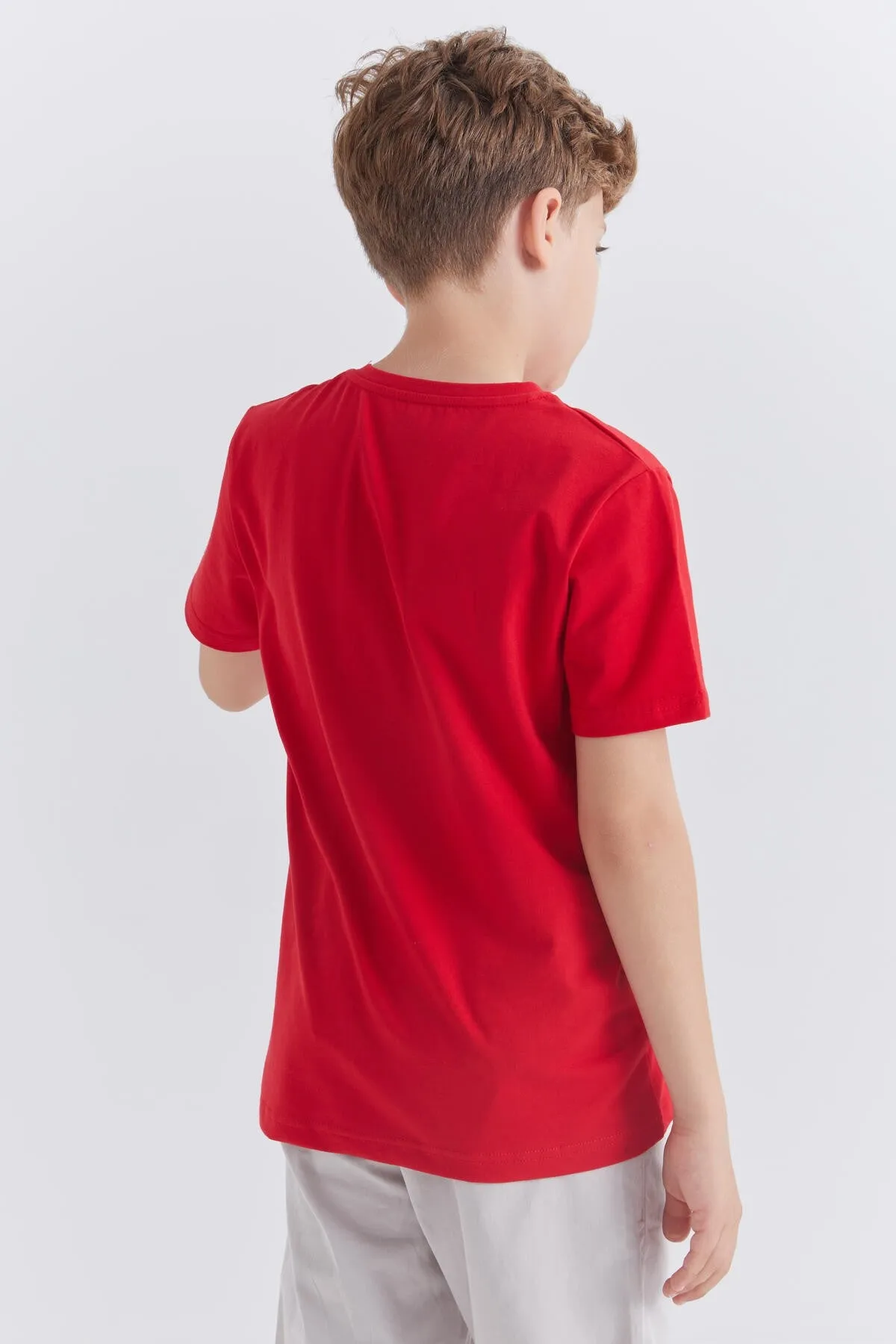 baskili o yaka kisa kollu standart kalip erkek çocuk t-shirt - 10867