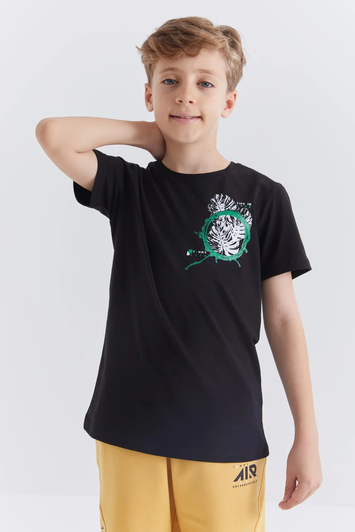 baskili o yaka kisa kollu standart kalip erkek çocuk t-shirt - 10867