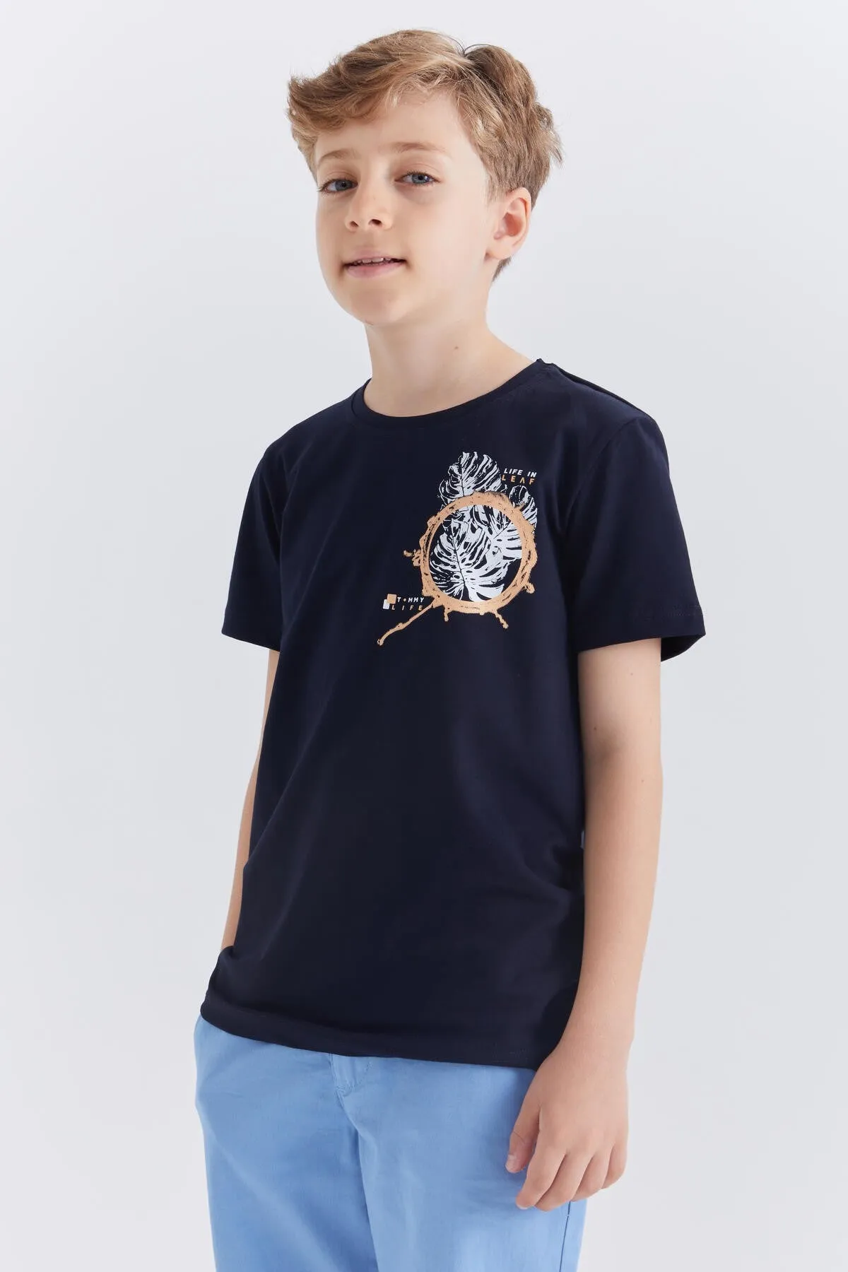baskili o yaka kisa kollu standart kalip erkek çocuk t-shirt - 10867
