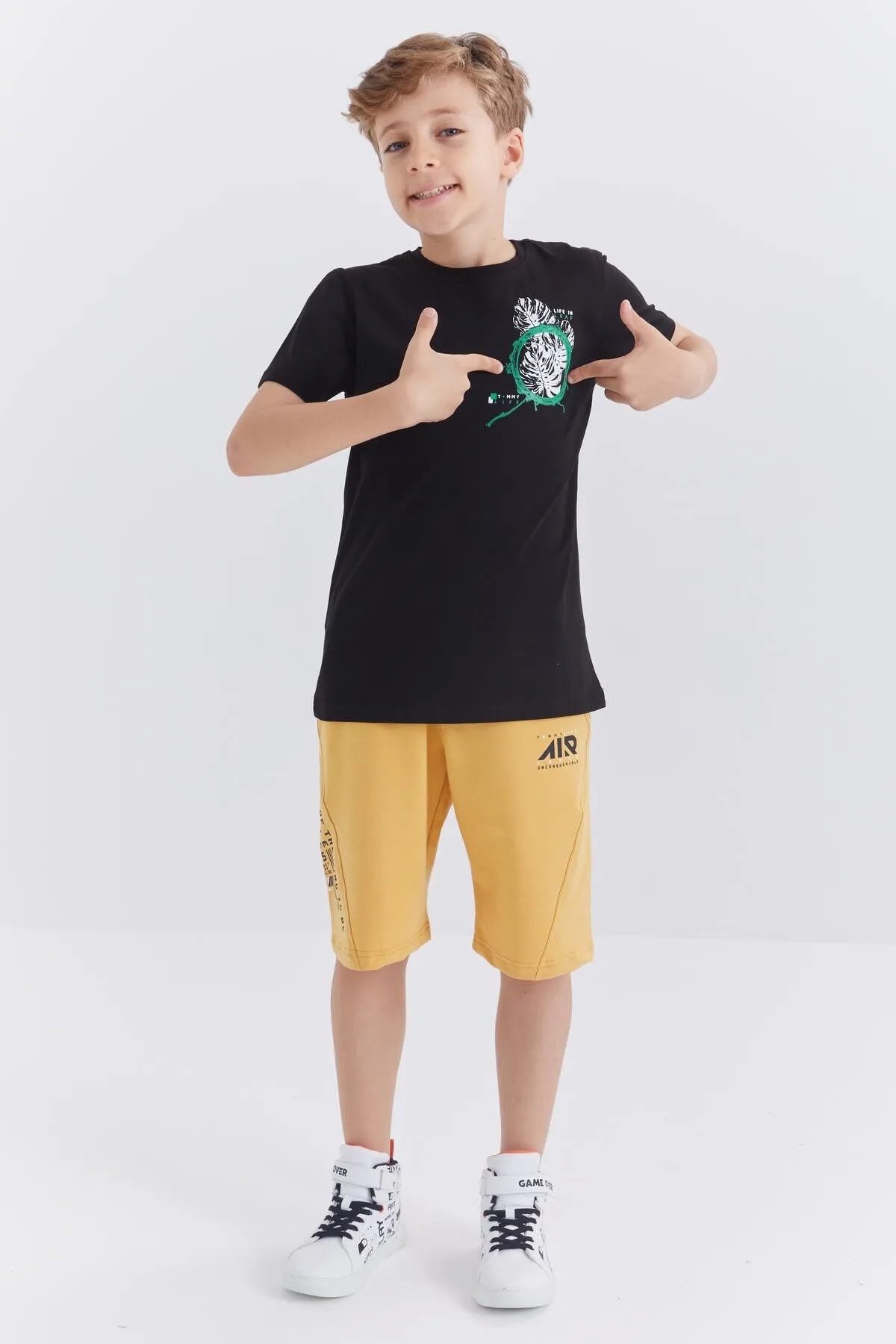 baskili o yaka kisa kollu standart kalip erkek çocuk t-shirt - 10867