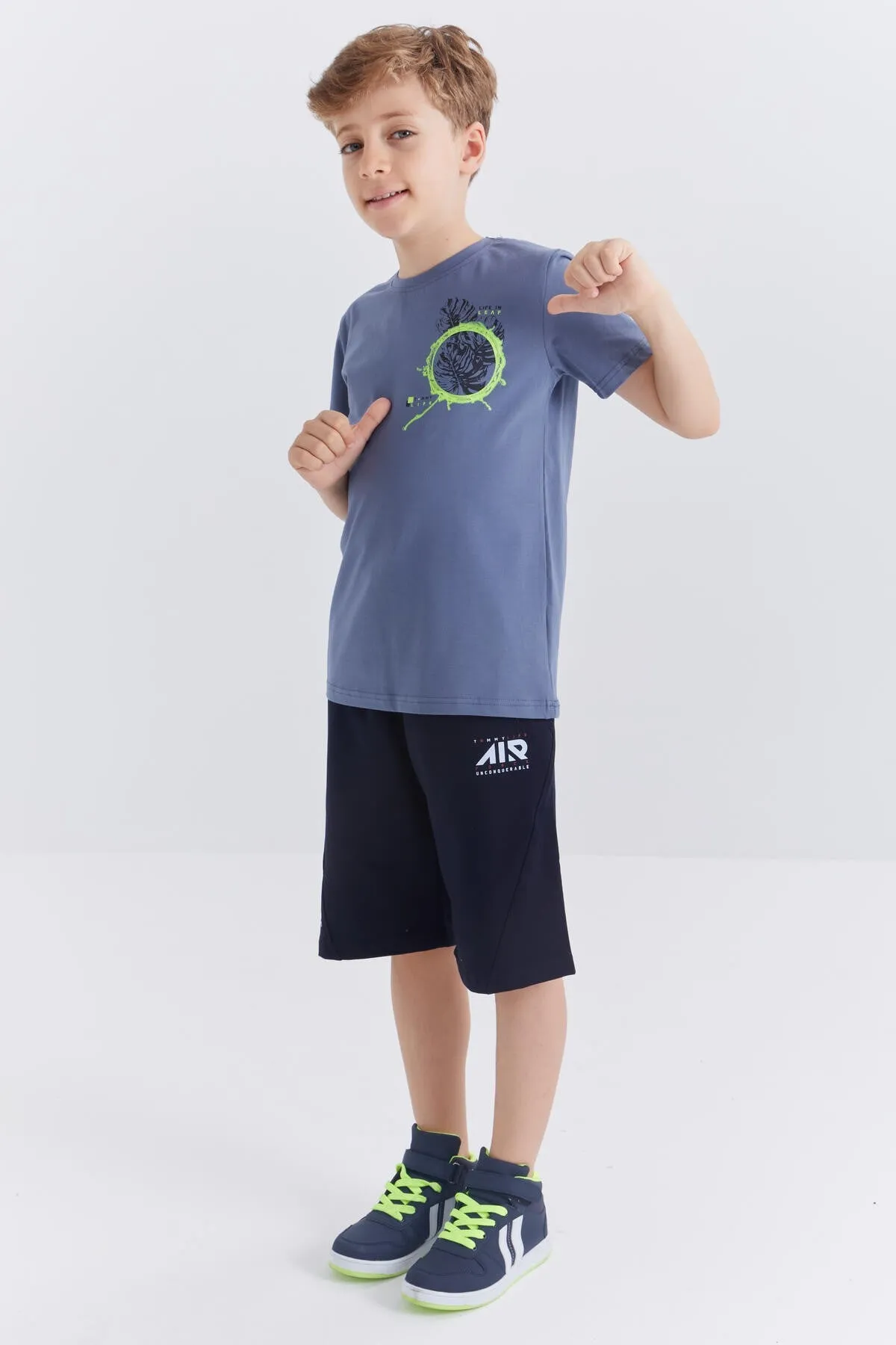 baskili o yaka kisa kollu standart kalip erkek çocuk t-shirt - 10867