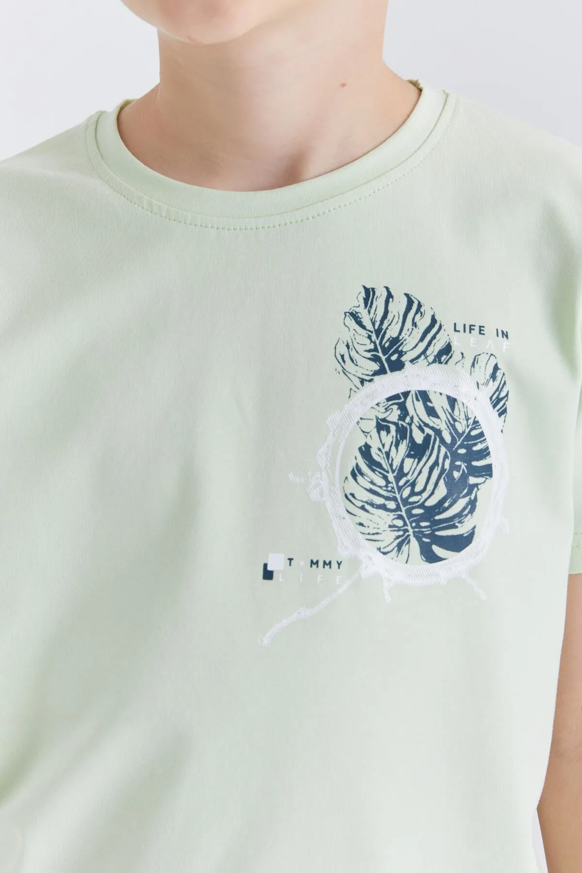 baskili o yaka kisa kollu standart kalip erkek çocuk t-shirt - 10867