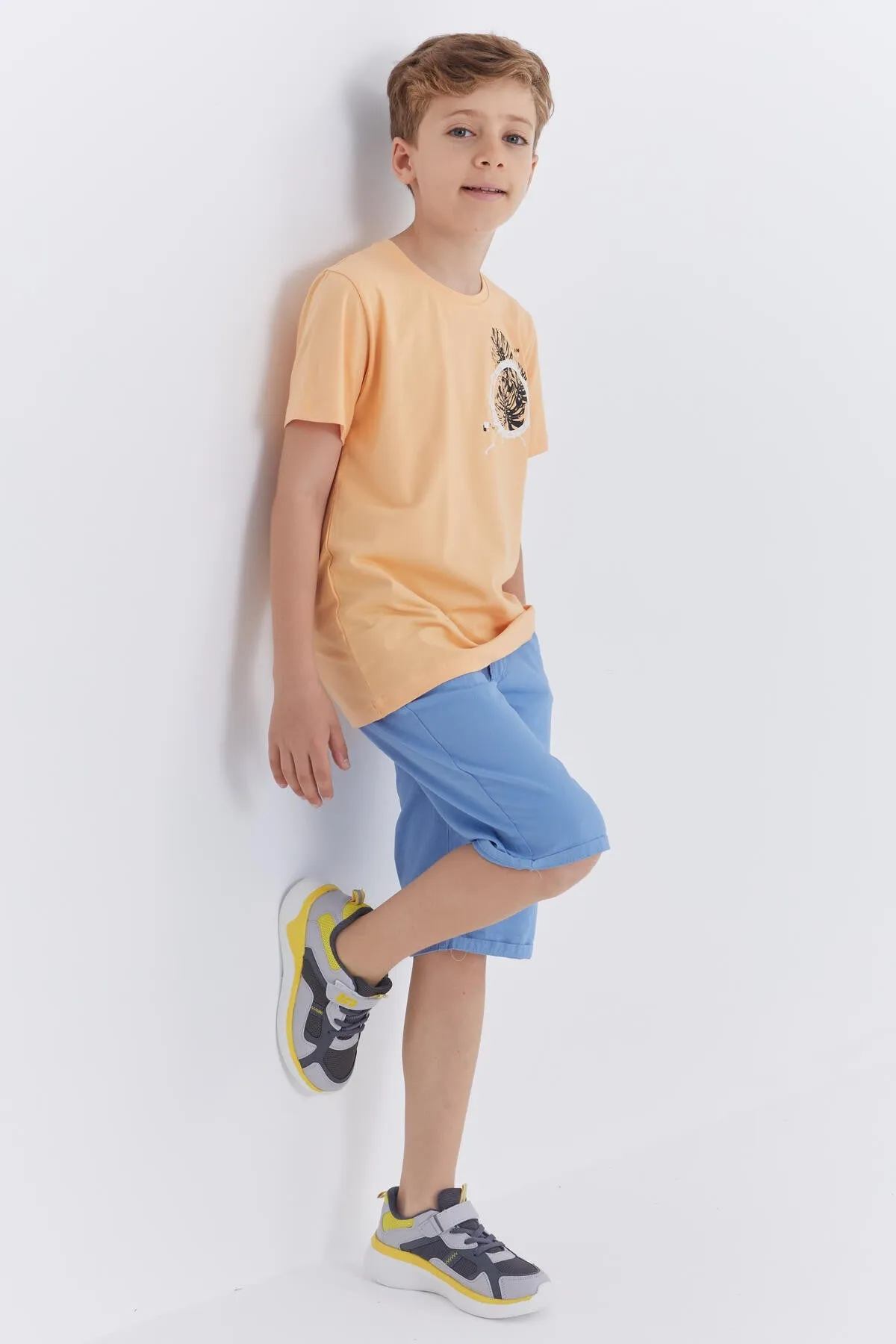 baskili o yaka kisa kollu standart kalip erkek çocuk t-shirt - 10867