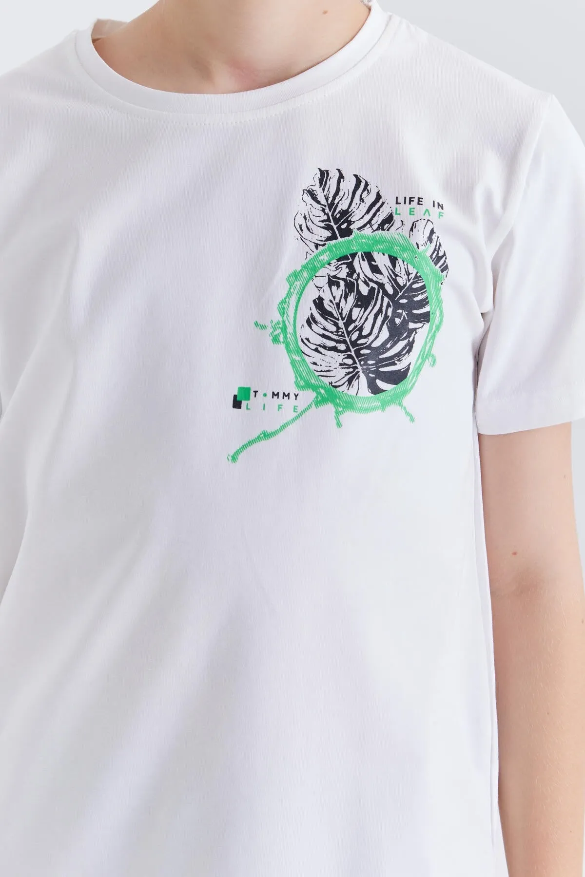baskili o yaka kisa kollu standart kalip erkek çocuk t-shirt - 10867
