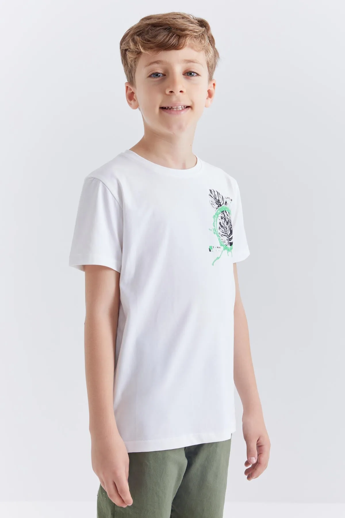 baskili o yaka kisa kollu standart kalip erkek çocuk t-shirt - 10867