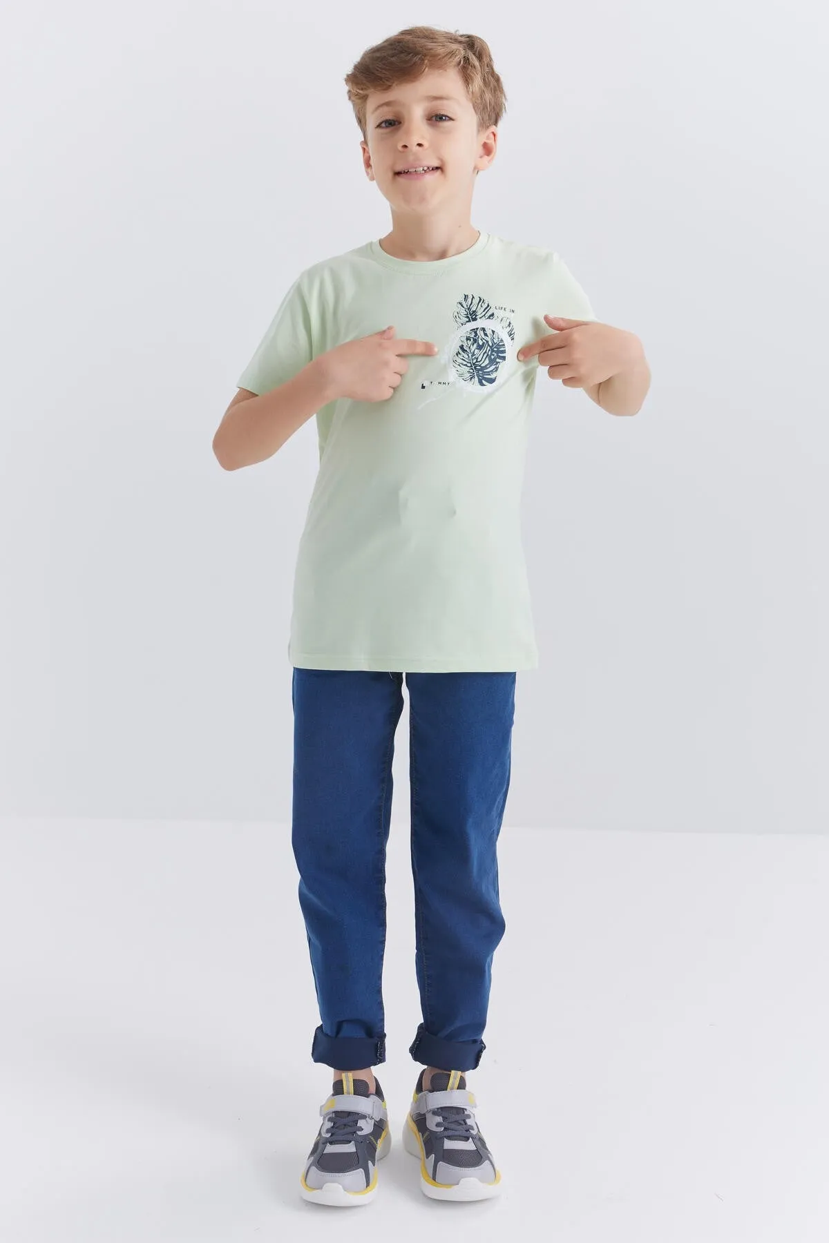 baskili o yaka kisa kollu standart kalip erkek çocuk t-shirt - 10867