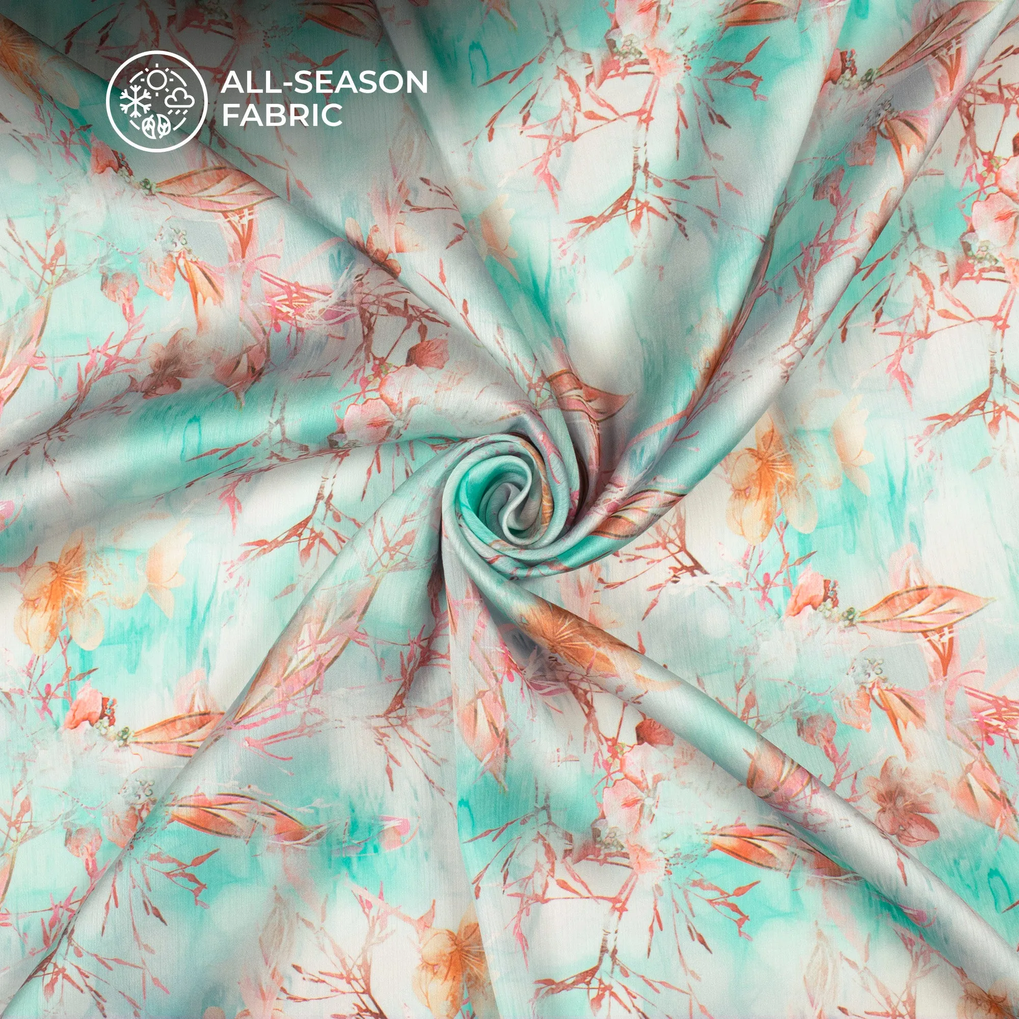 Beige Pink Floral Digital Print Chiffon Satin Fabric