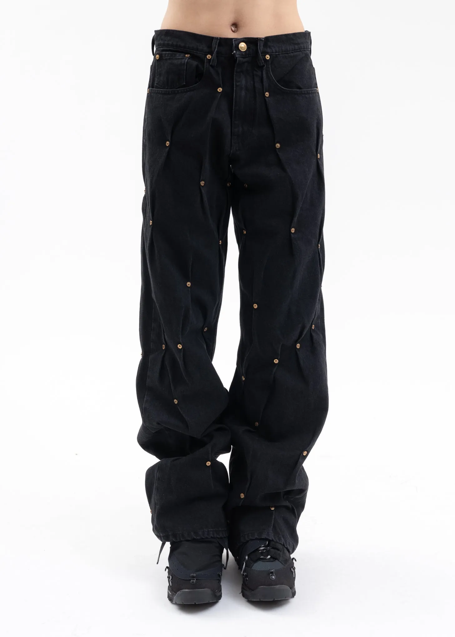 BLACK MULTI RIVET DENIM PANTS
